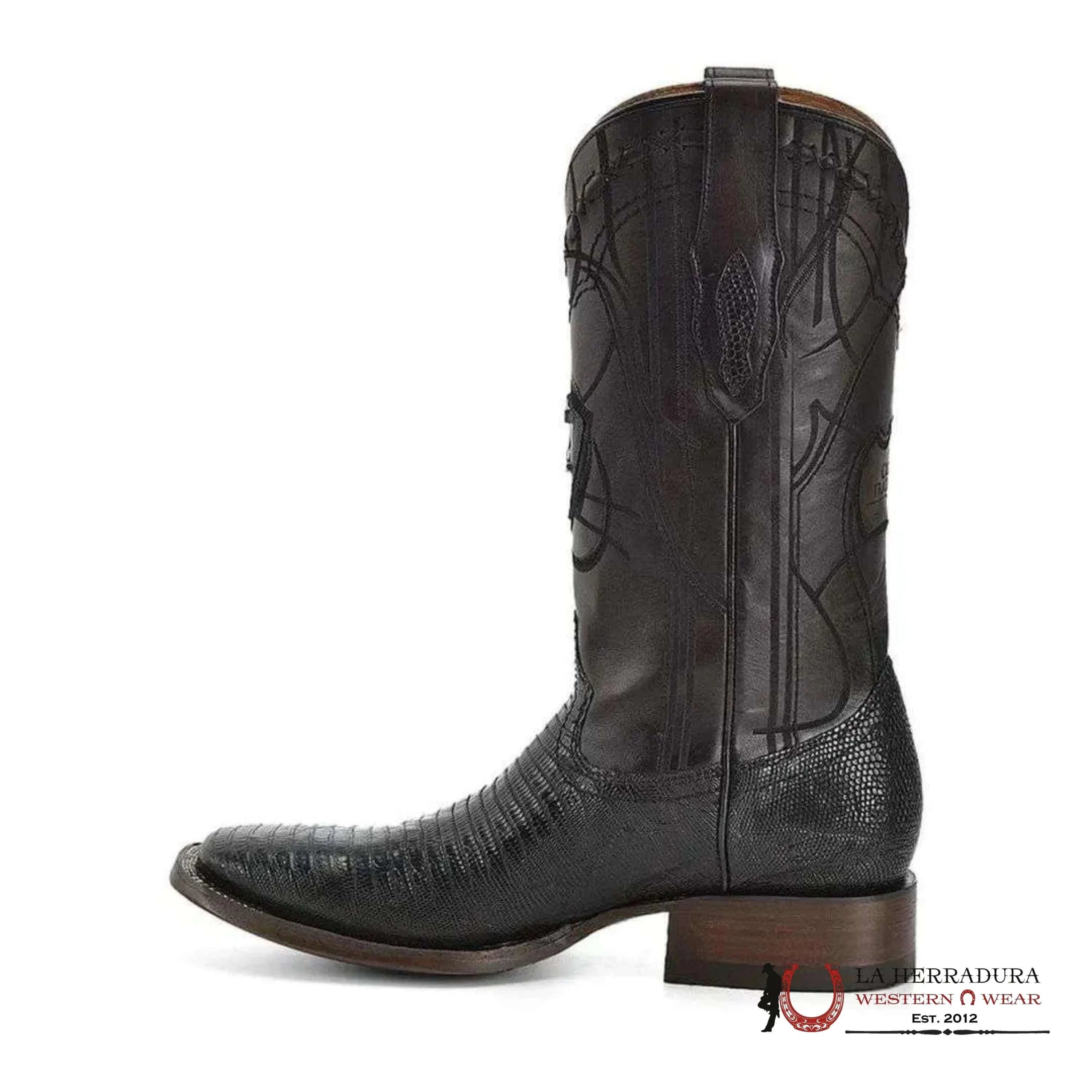 BOOTS CUADRA LIZARD TEJU NEGRO SQUARE TOE CU791 BOTAS HOMBRES
