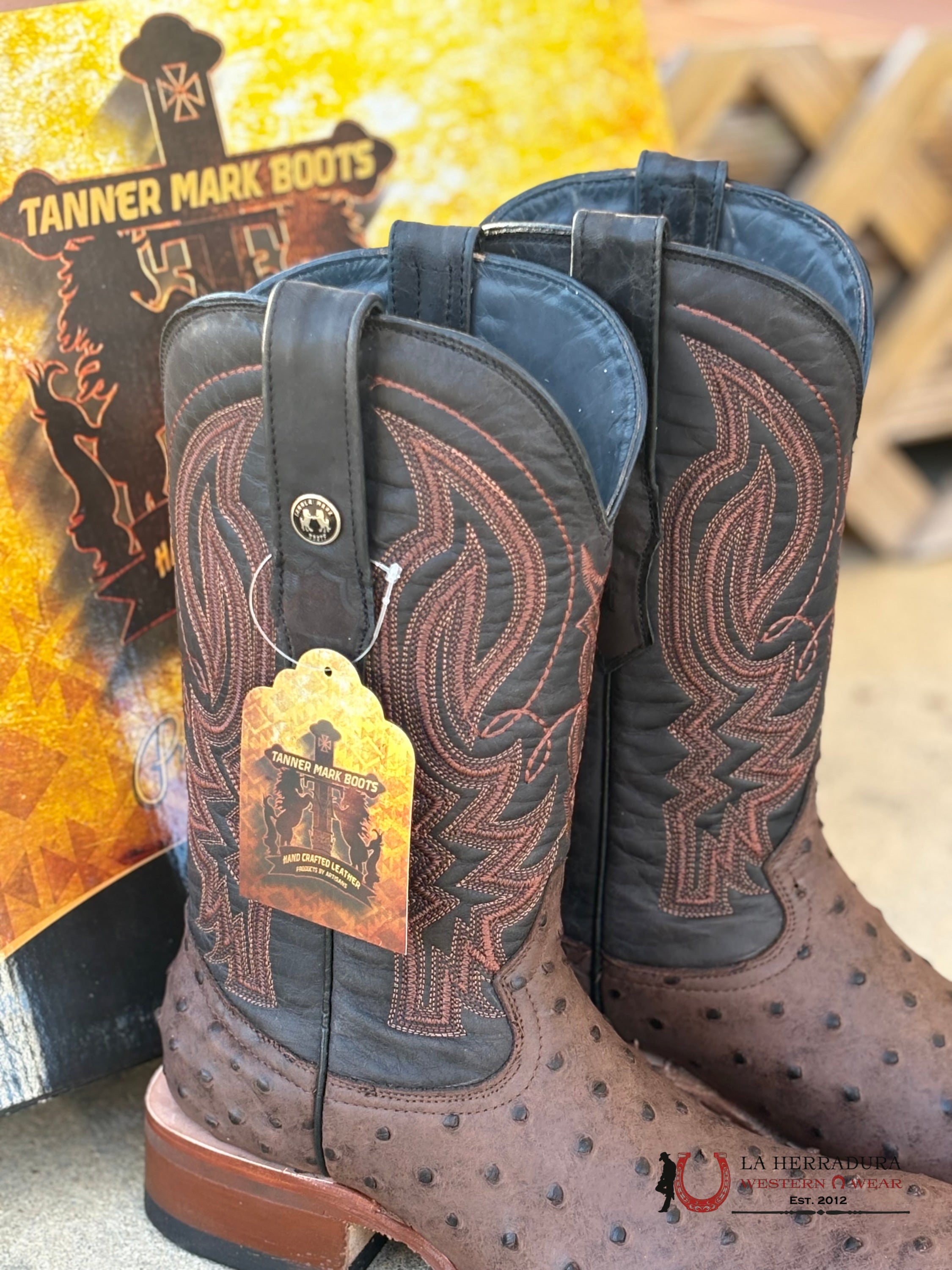 BOOTS TANNER MARK PRINT OSTRICH BLACK BRUSELAS TOP-5557 BOTAS HOMBRES