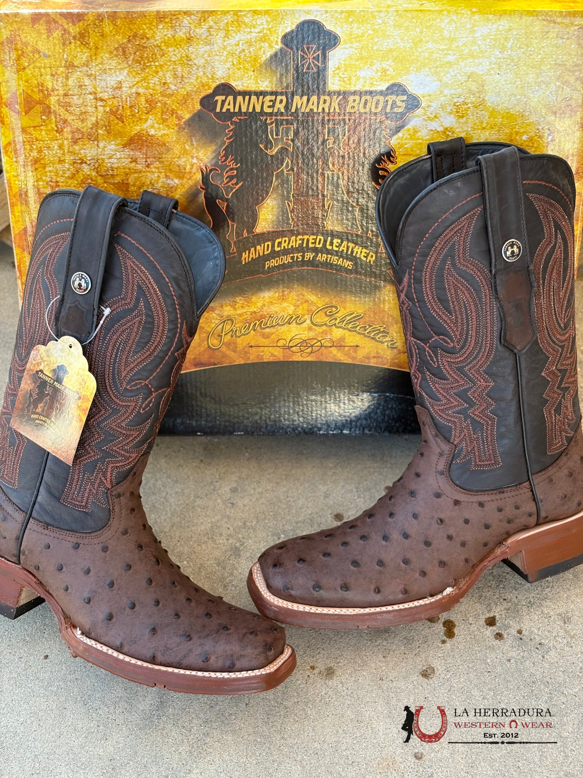 BOOTS TANNER MARK PRINT OSTRICH BLACK BRUSELAS TOP-5557 BOTAS HOMBRES