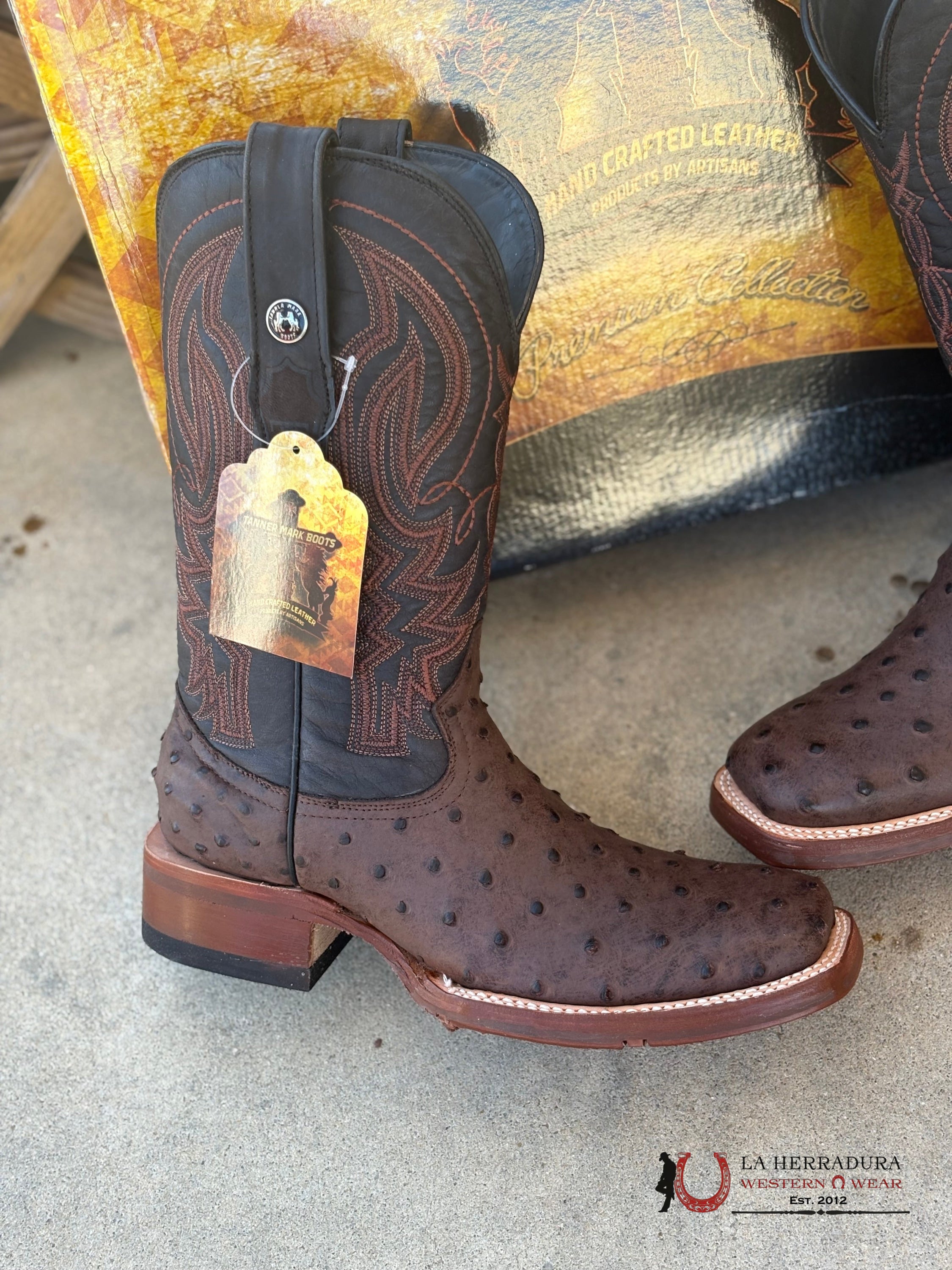 BOOTS TANNER MARK PRINT OSTRICH BLACK BRUSELAS TOP-5557 BOTAS HOMBRES