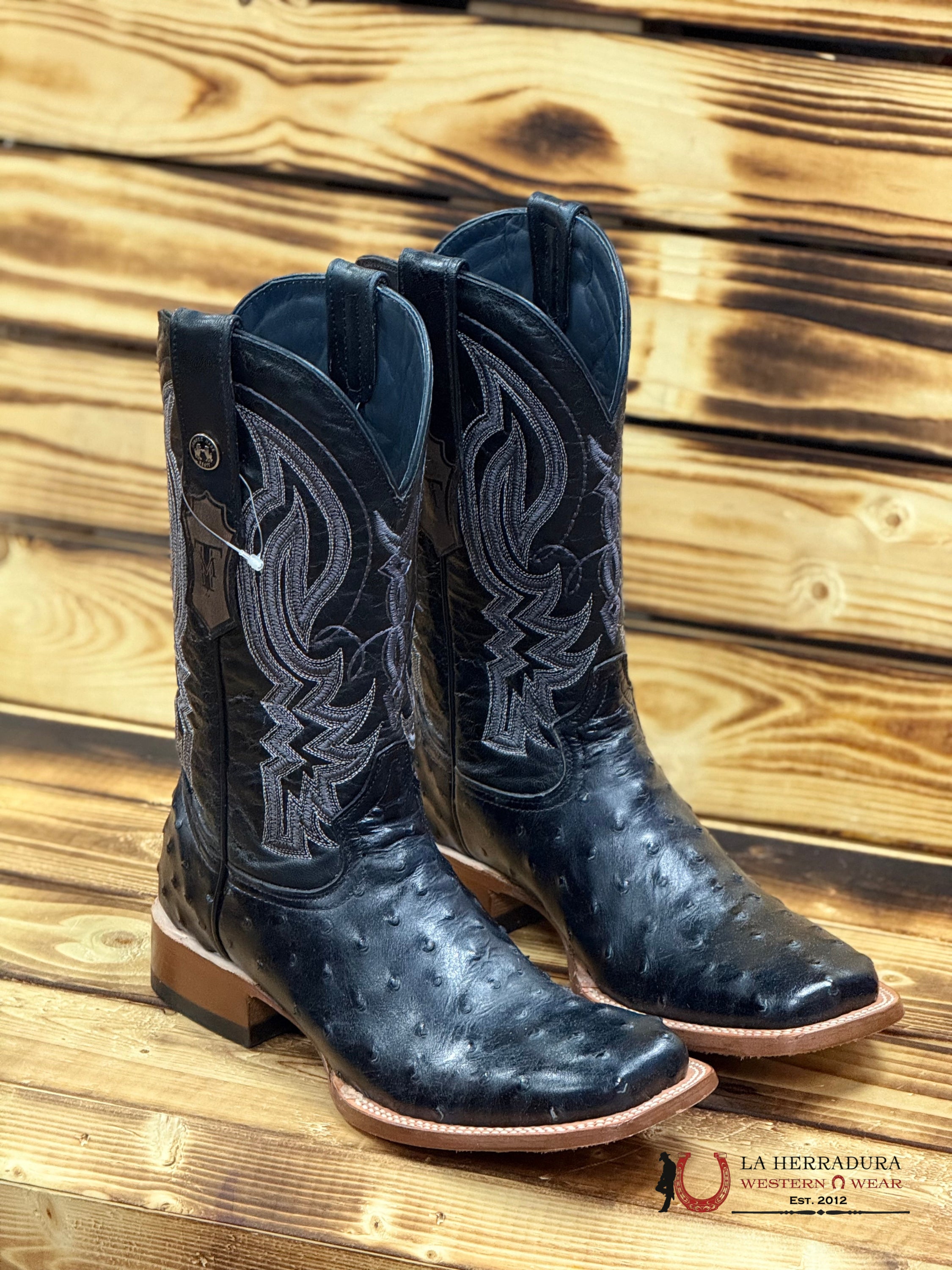 BOOTS TANNER MARK PRINT OSTRICH BLACK IMT BOTAS HOMBRES