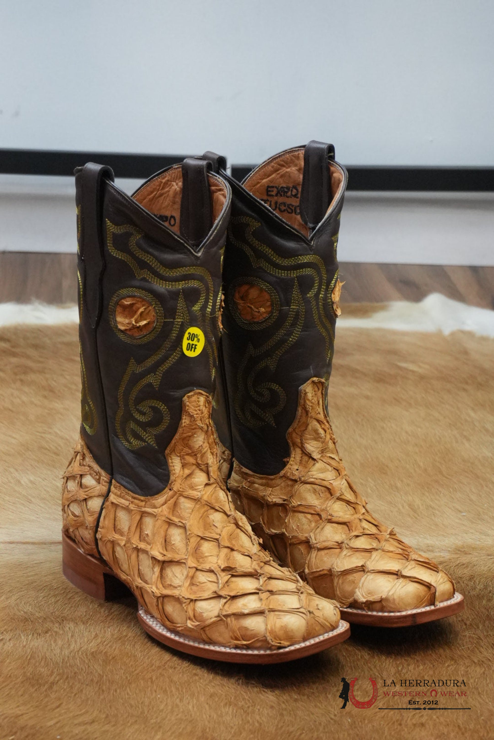 BOTAS EXOTICO PIRARUCO/PESCADO ORIGINAL BIGBASS CAMEL BUTTERSCOTCH BOTAS HOMBRES