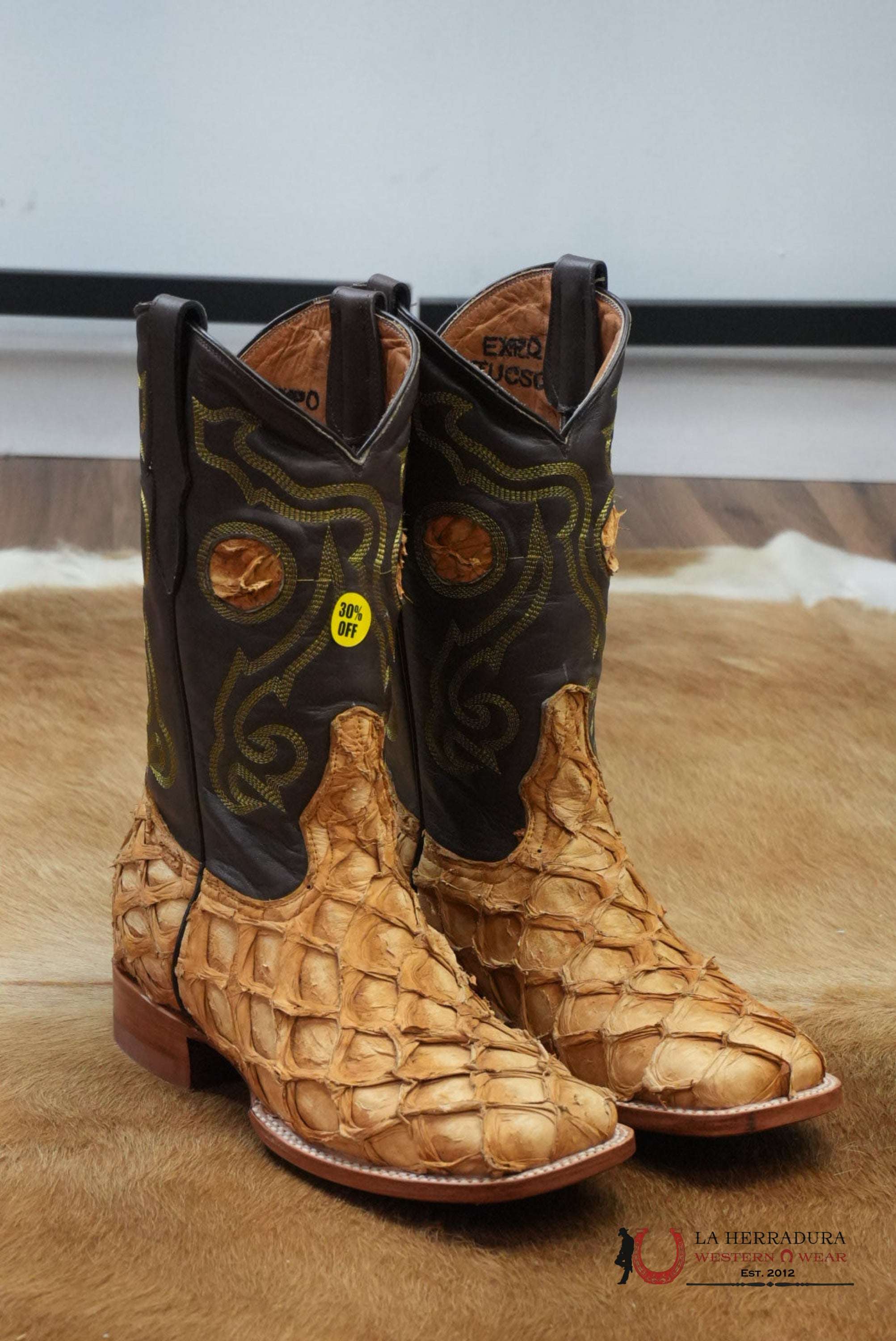 BOTAS EXOTICO PIRARUCO/PESCADO ORIGINAL BIGBASS CAMEL BUTTERSCOTCH BOTAS HOMBRES