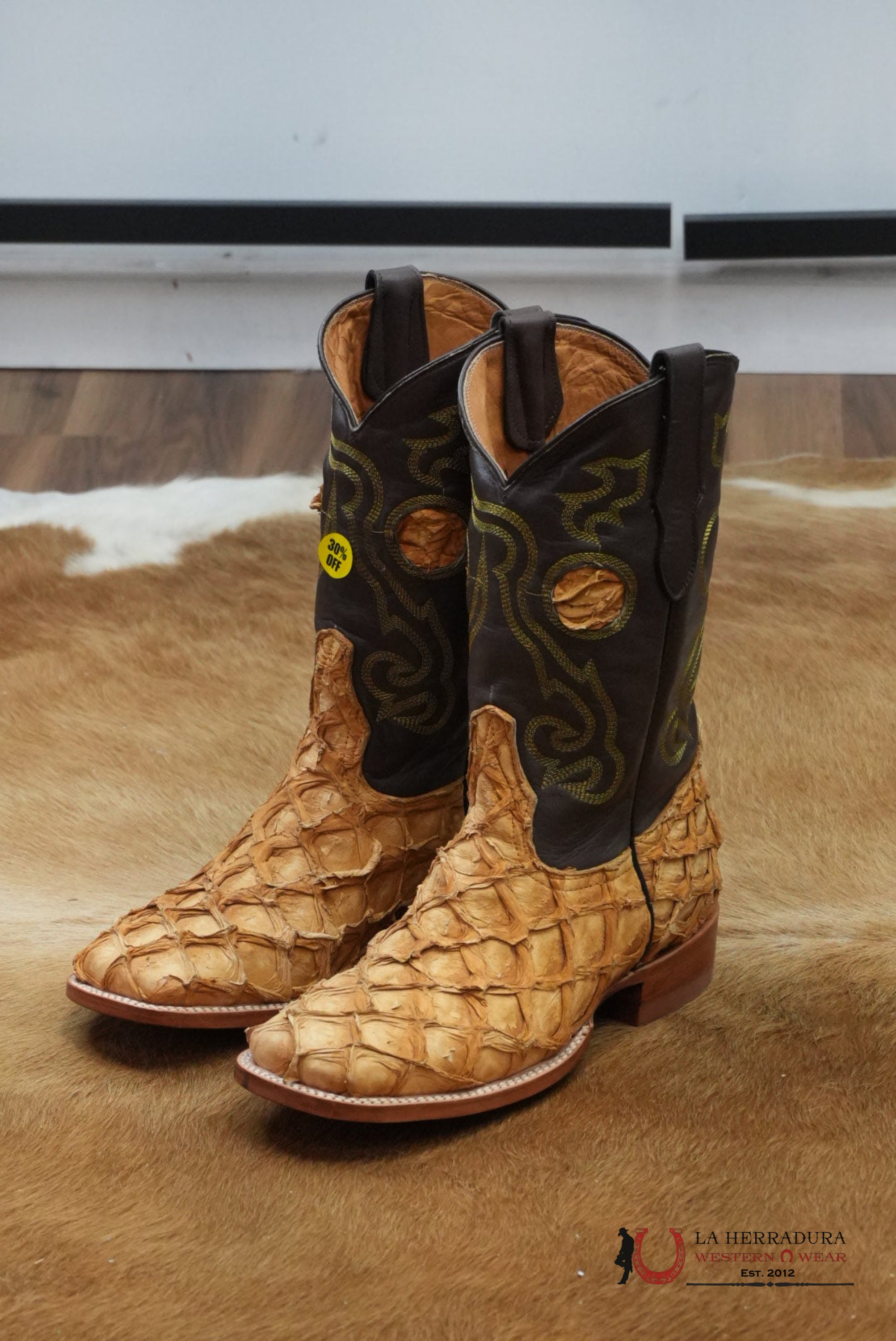 BOTAS EXOTICO PIRARUCO/PESCADO ORIGINAL BIGBASS CAMEL BUTTERSCOTCH BOTAS HOMBRES