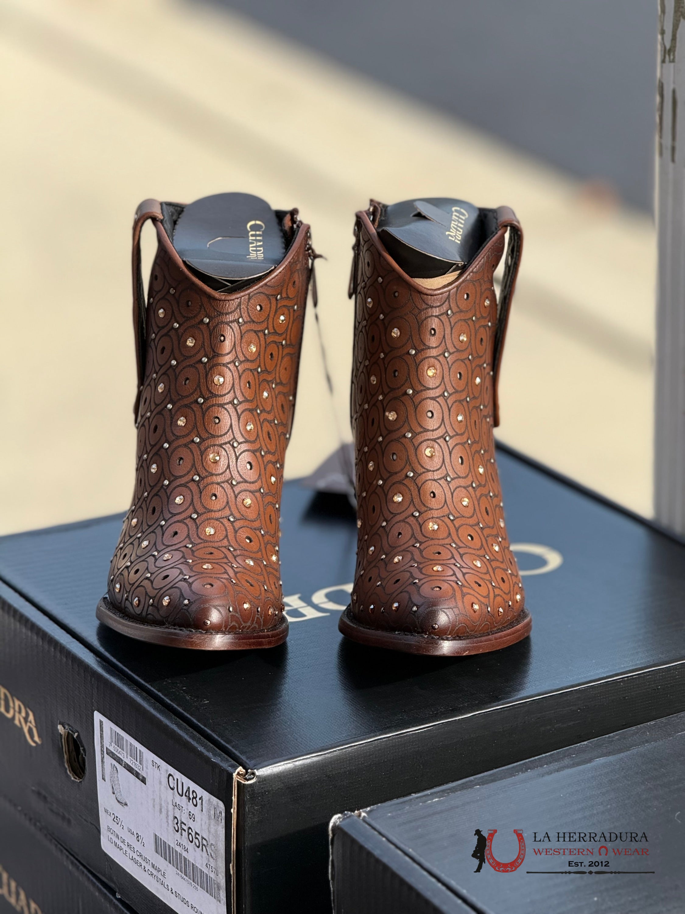 Botin Cuadra Crust Maple Miel Laser Cristals Stufs Round Toe Botas Mujeres