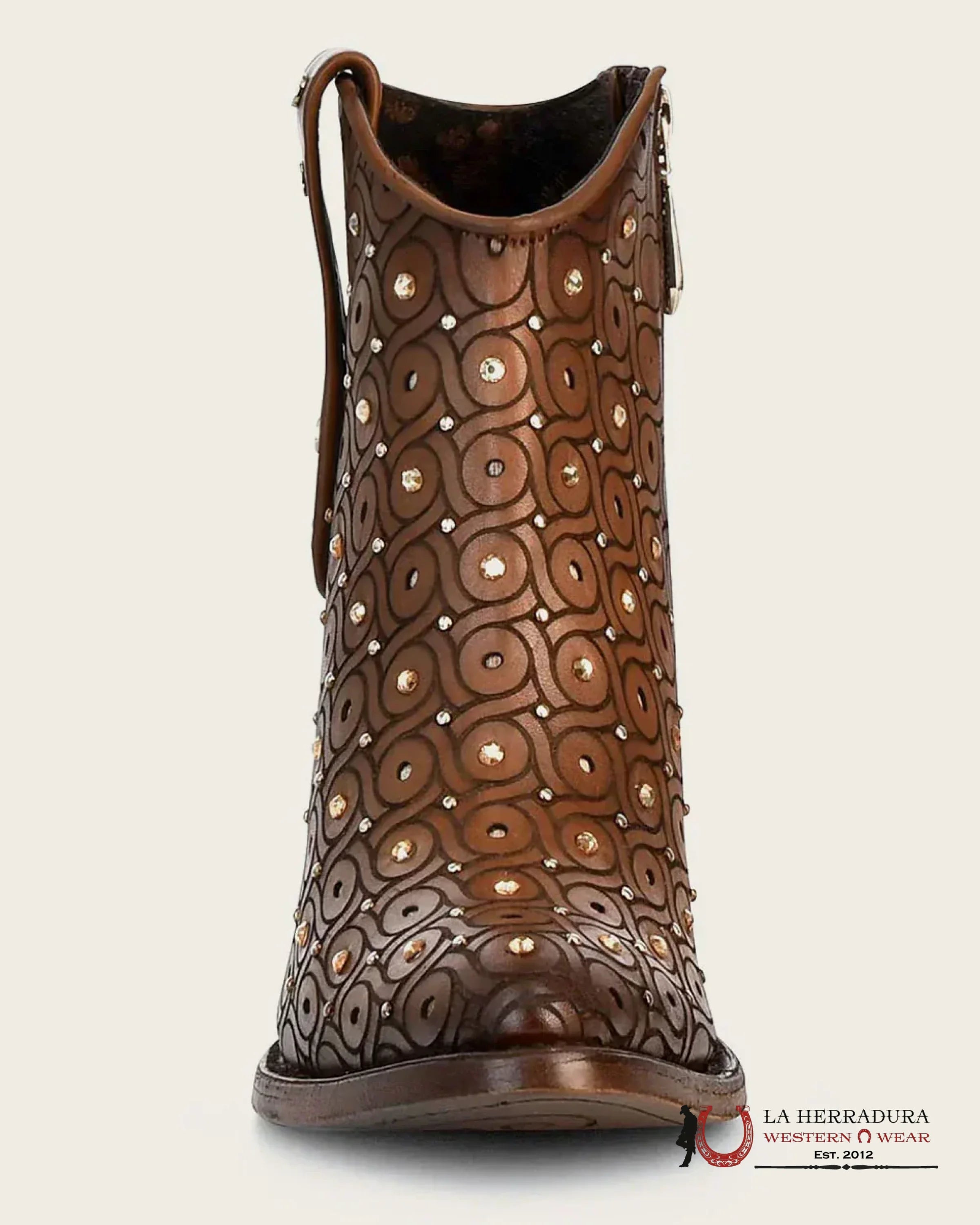 Botin Cuadra Crust Maple Miel LASER CRISTALS STUFS ROUND TOE BOTAS MUJERES