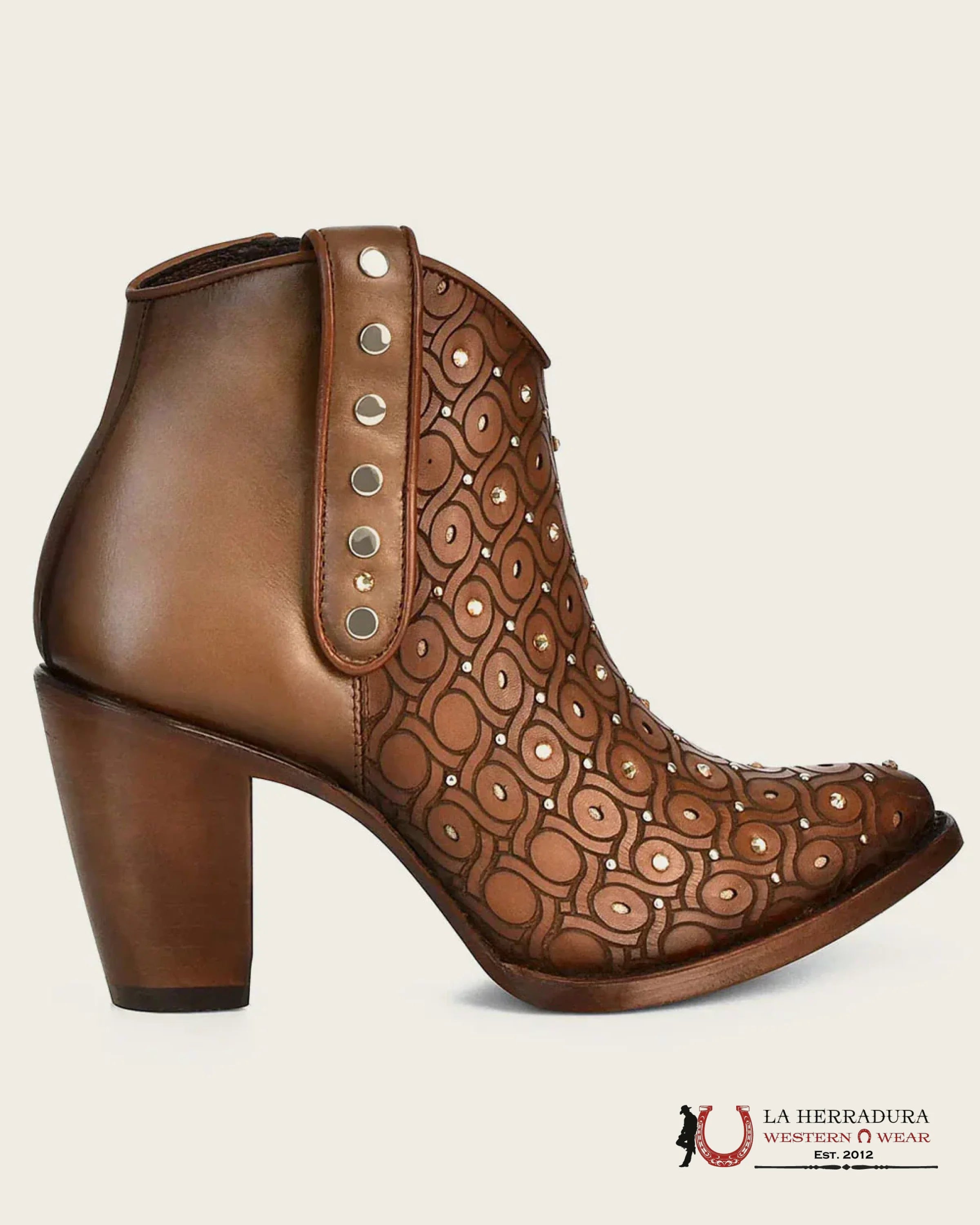 Botin Cuadra Crust Maple Miel LASER CRISTALS STUFS ROUND TOE BOTAS MUJERES