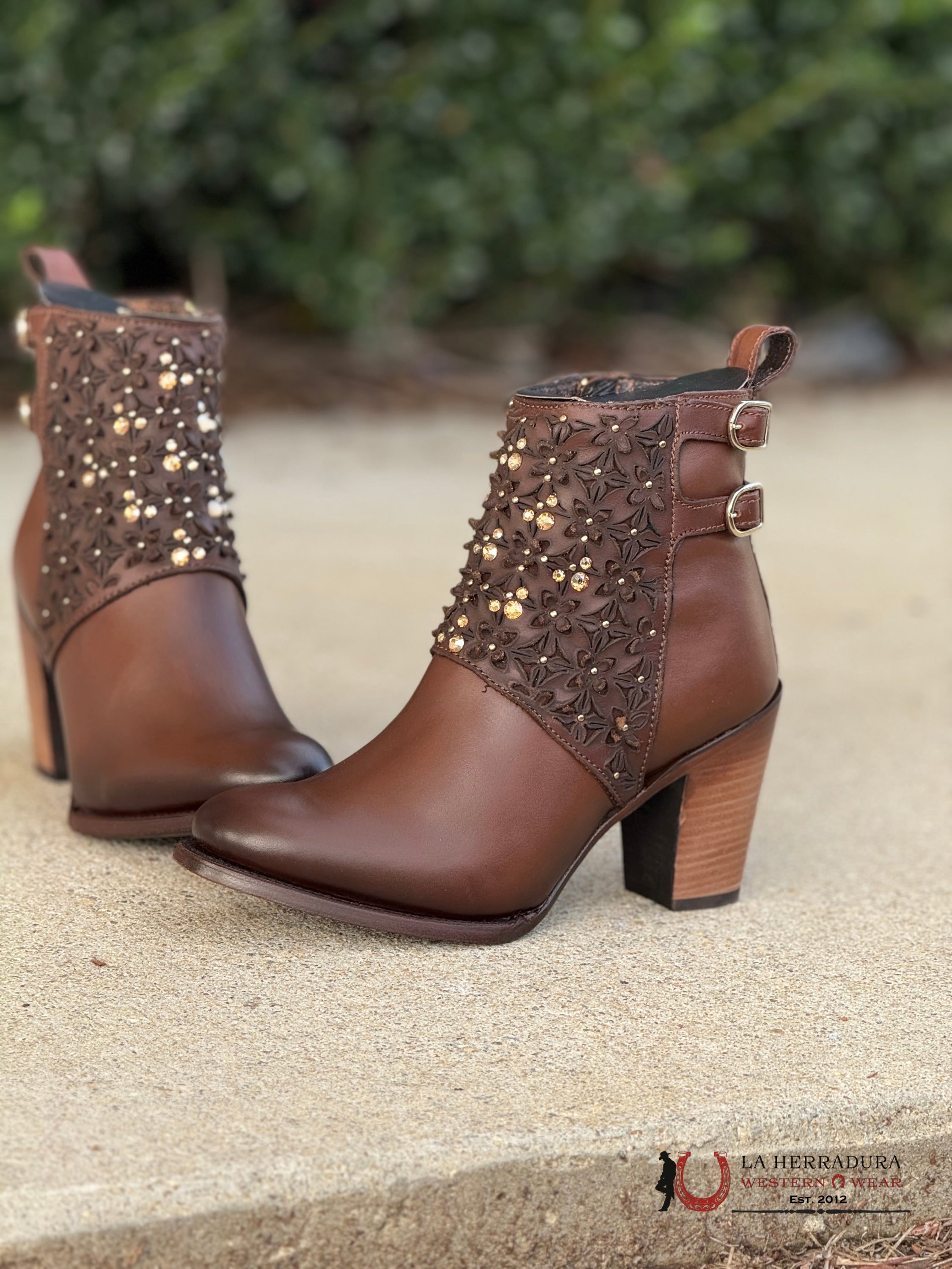 Botin Cuadra Res Moroni Moka Laser Cristals Round Toe Botas Mujeres