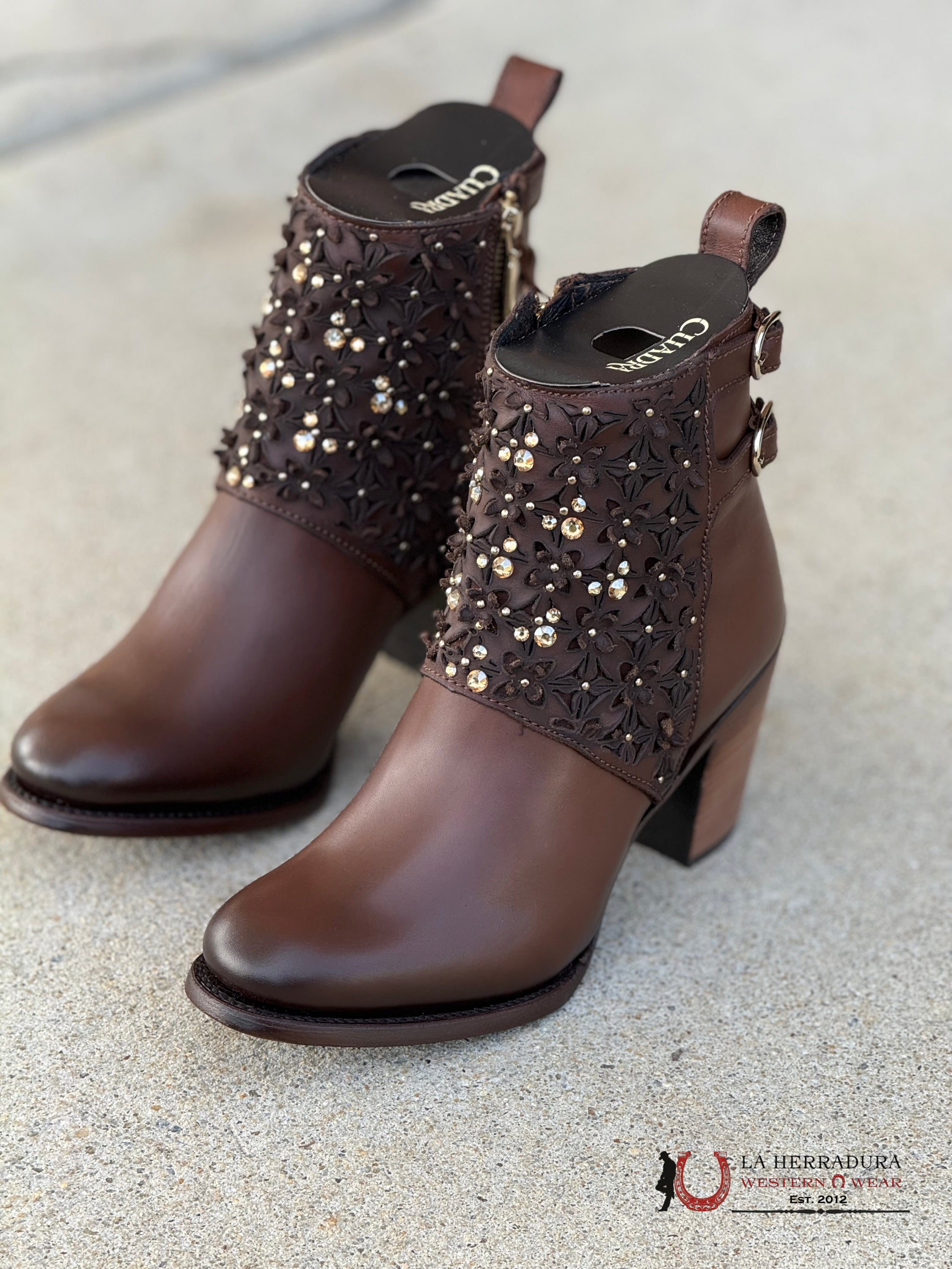 Botin Cuadra Res Moroni Moka Laser Cristals Round Toe Botas Mujeres