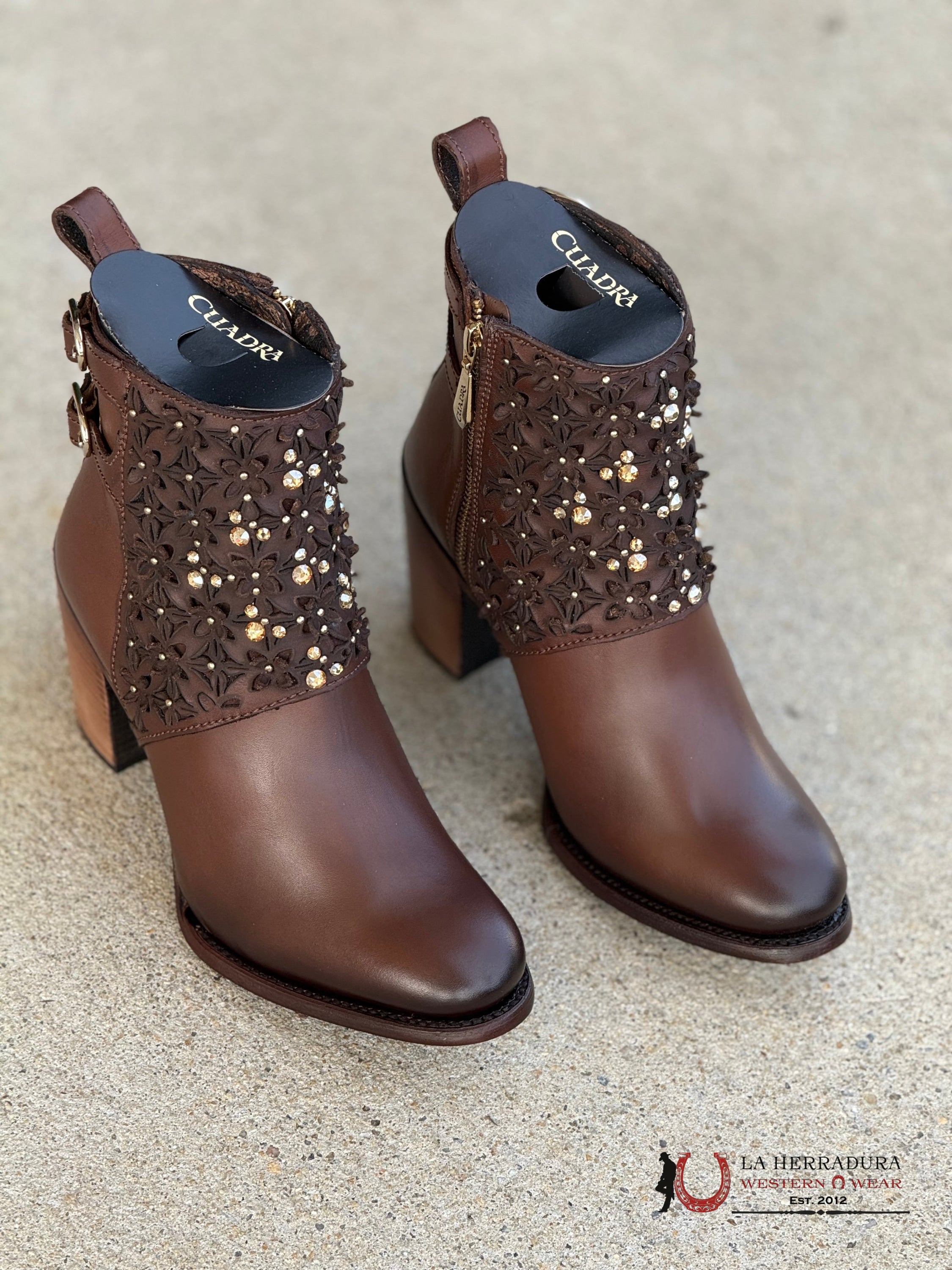 Botin Cuadra Res Moroni Moka Laser Cristals Round Toe Botas Mujeres