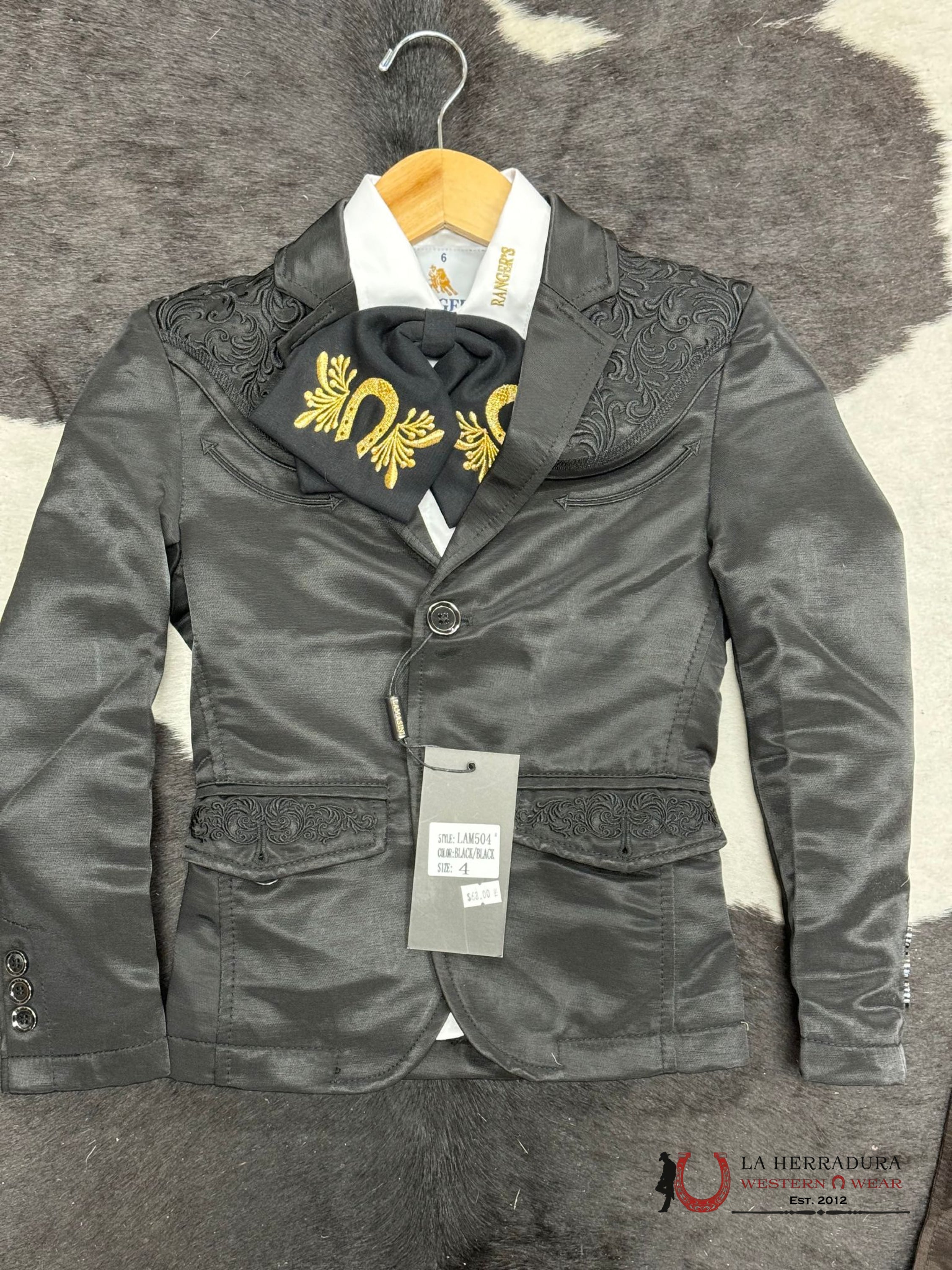 Boys Black Embroidered Bordado Blazer Niños