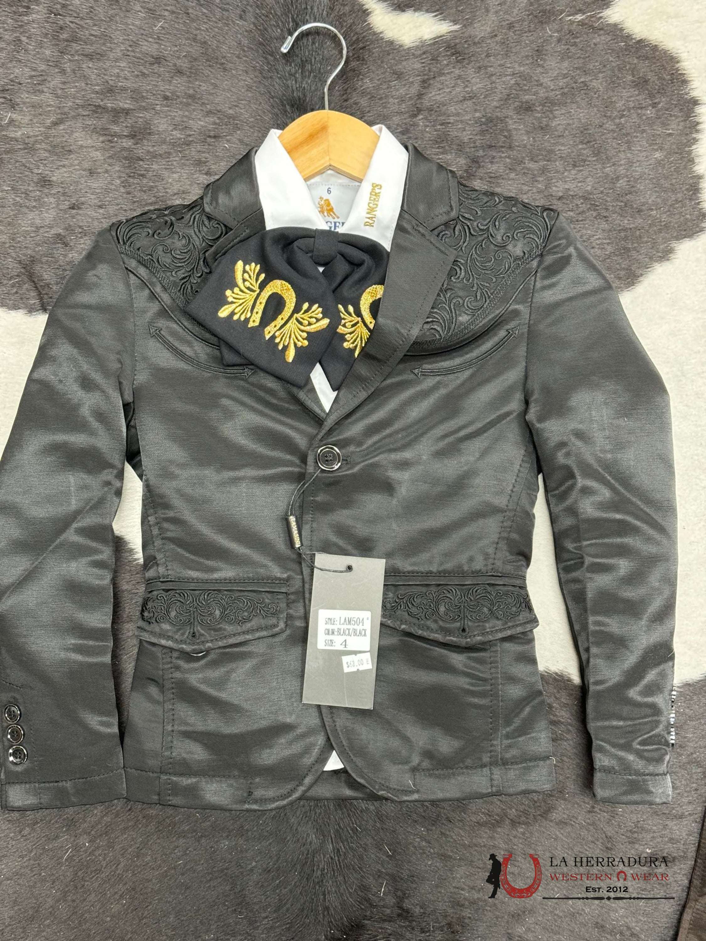 Boys Black Embroidered Bordado Blazer Niños