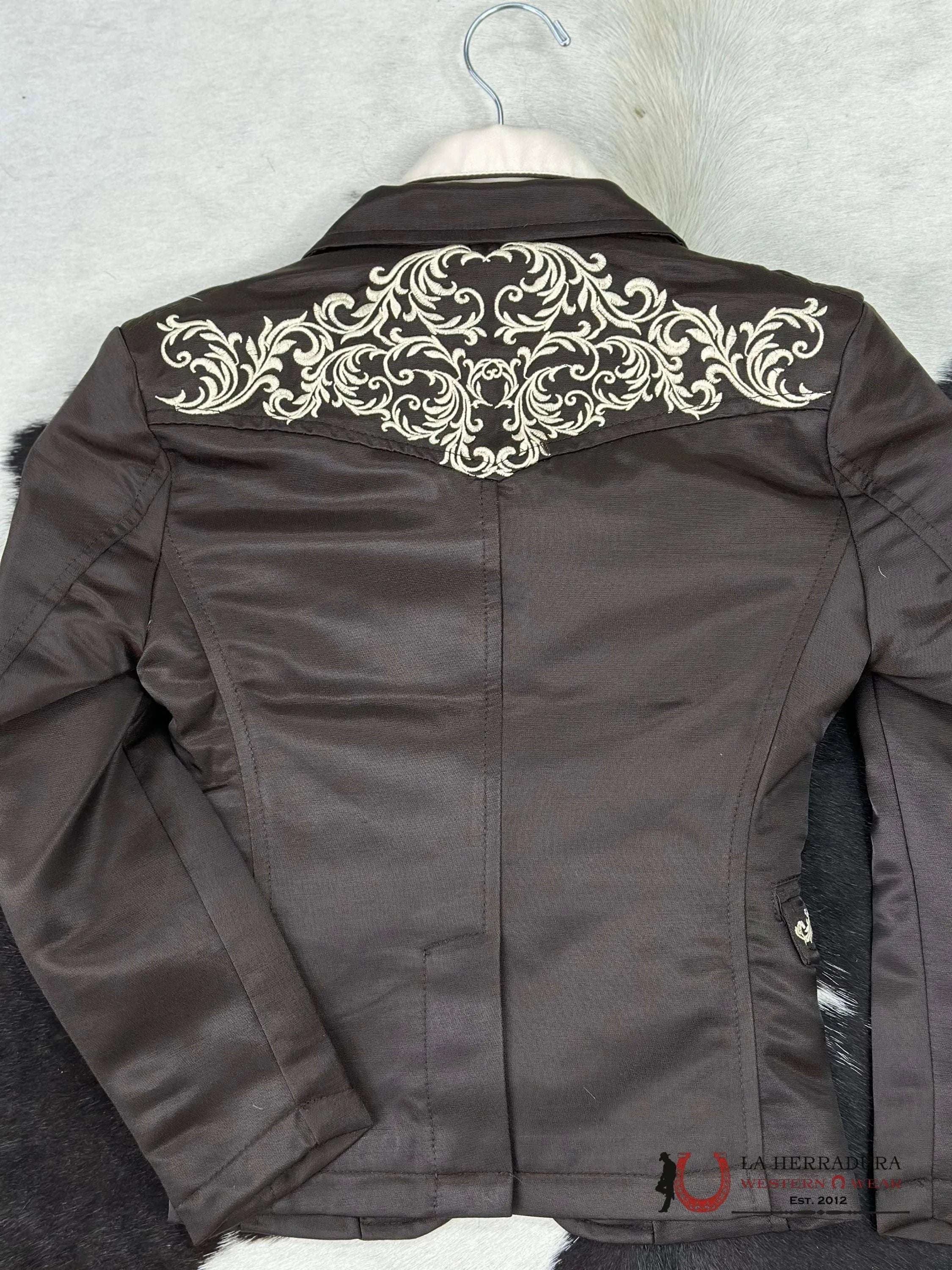 Boys Brown Embroidered Bordado Blazer Niños