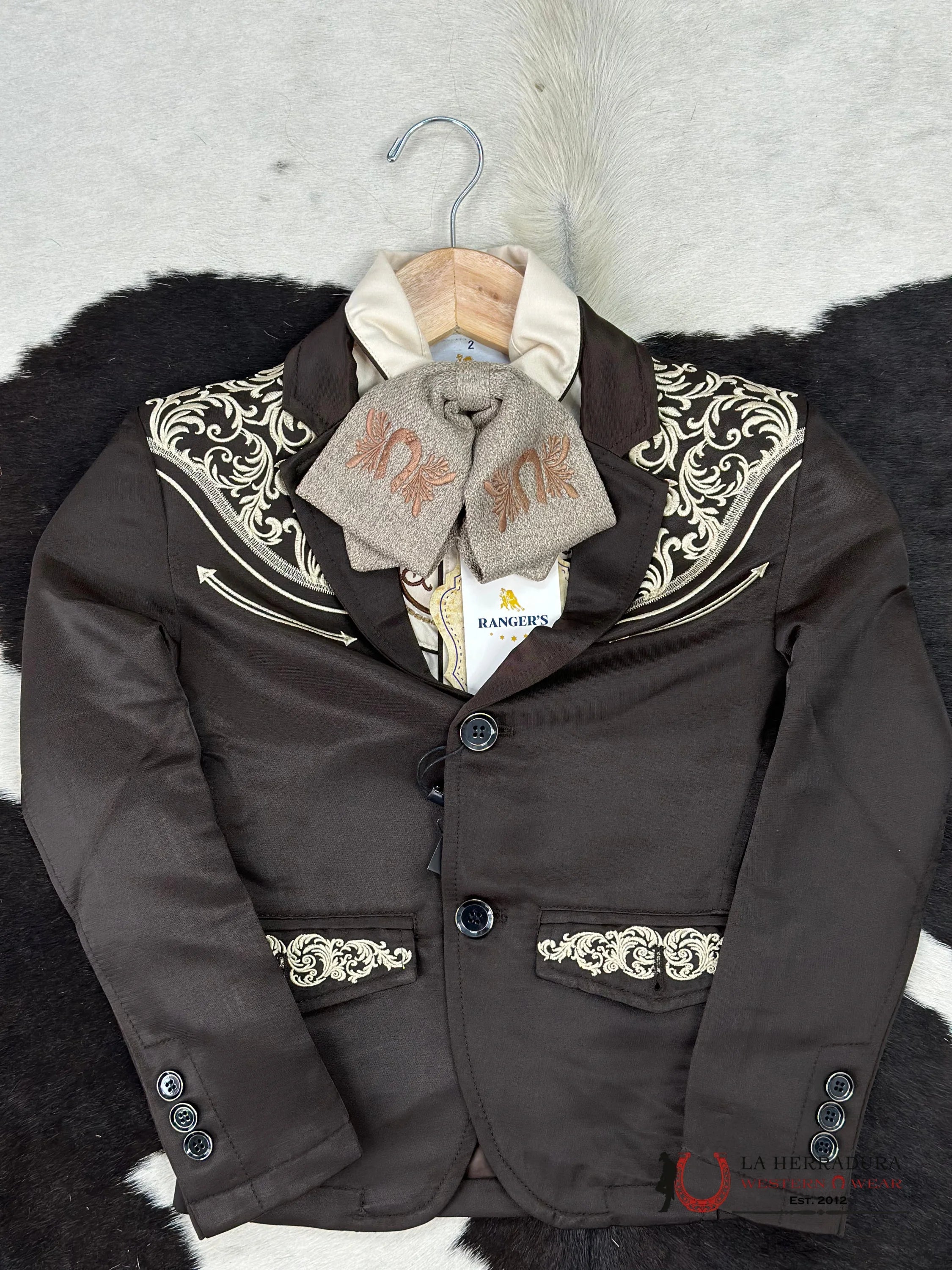 Boys Brown Embroidered Bordado Blazer Niños