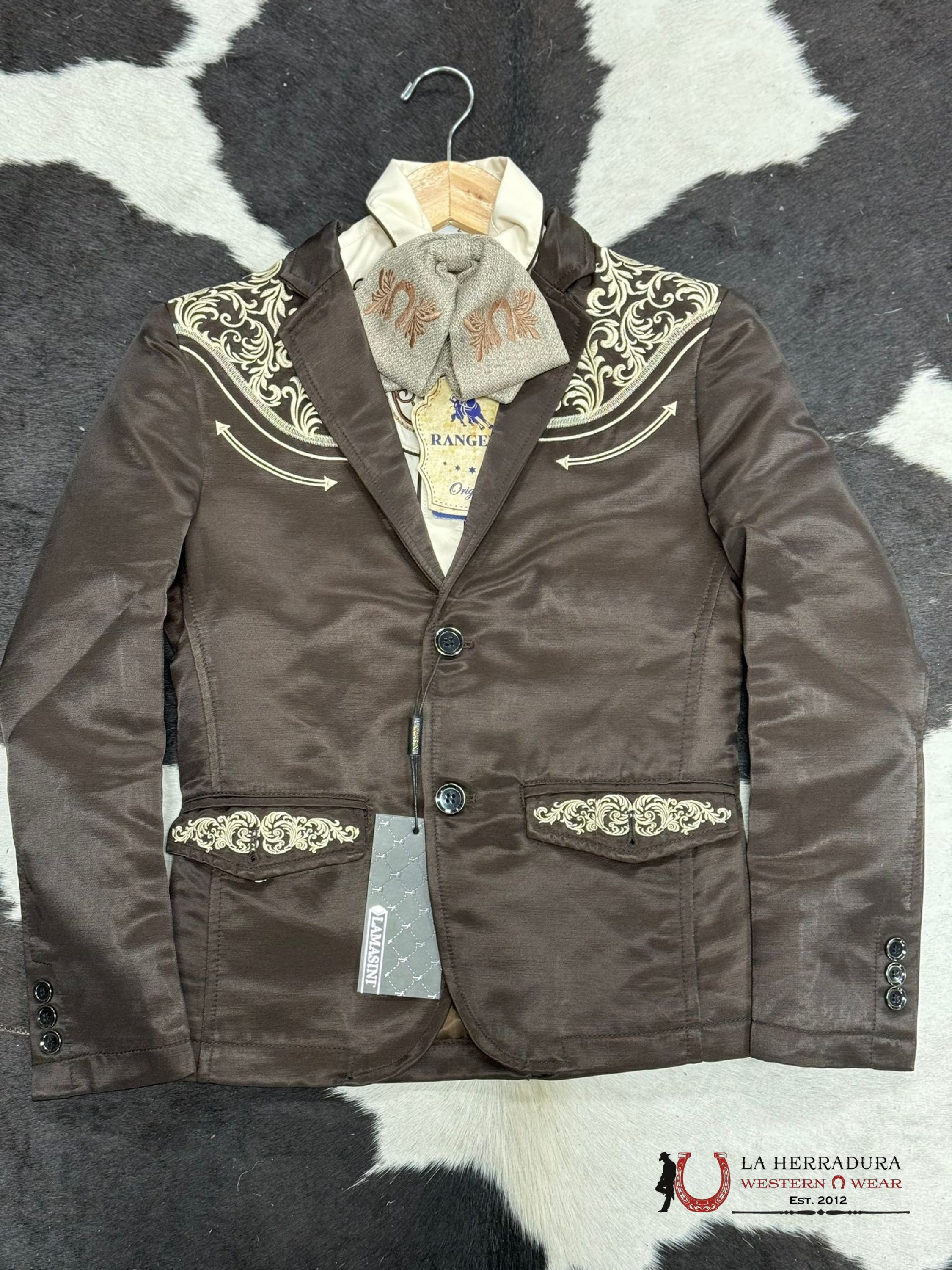 Boys Brown Embroidered Bordado Blazer Niños