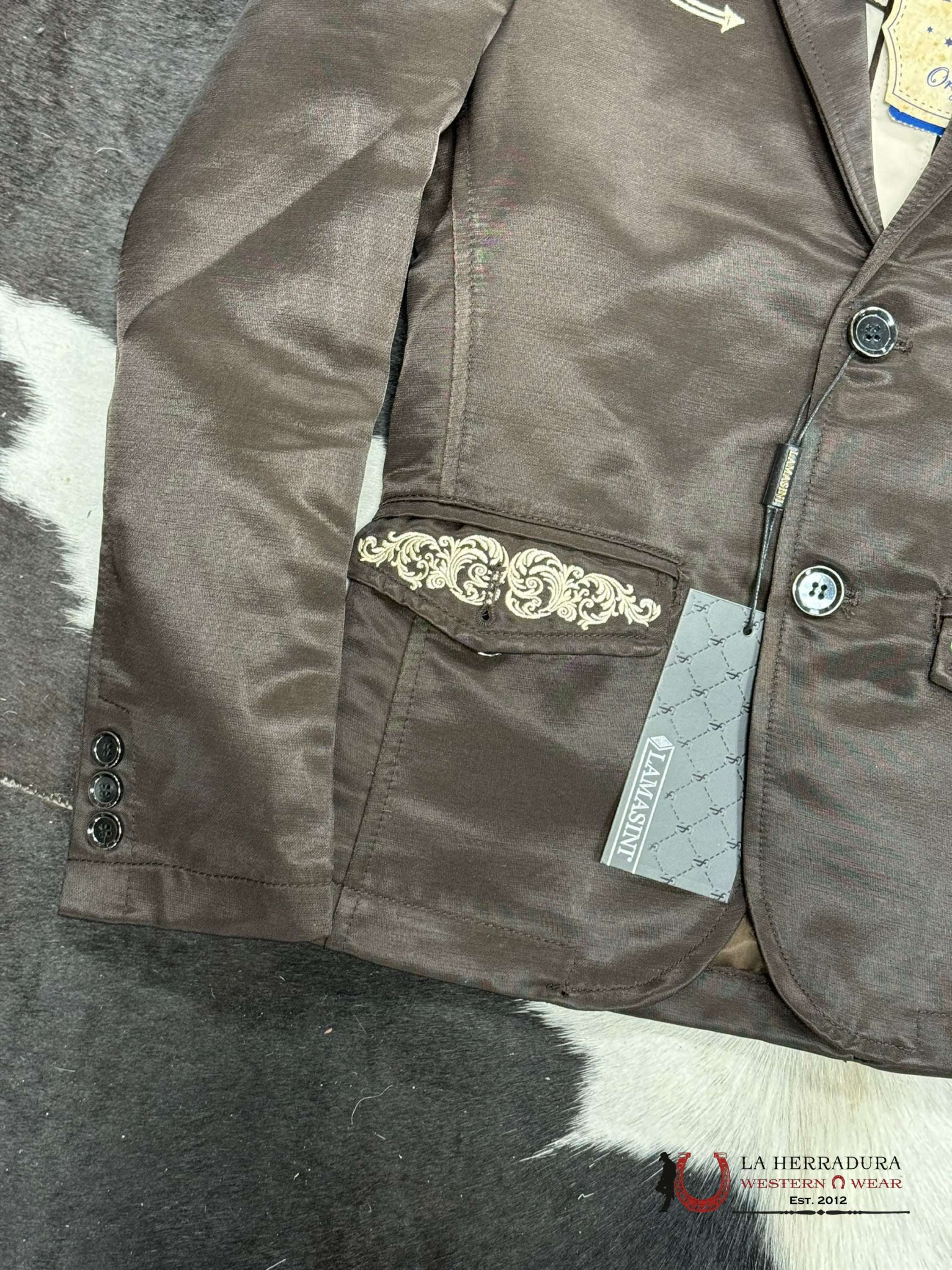 Boys Brown Embroidered Bordado Blazer Niños