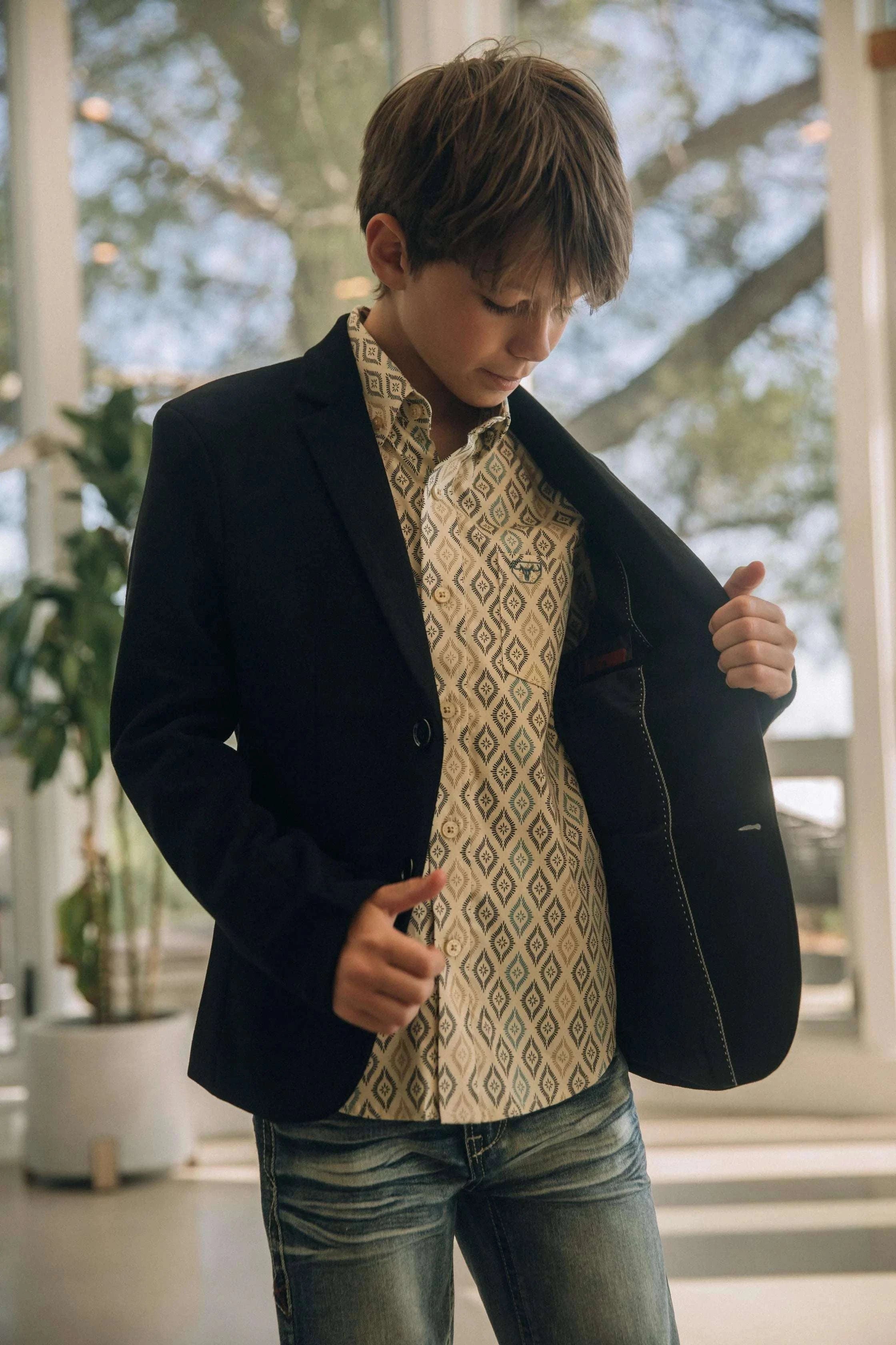 BOYS PLATEN GAMUZA BLACK BLAZER-BLK8387 Laherradurawwnc.com