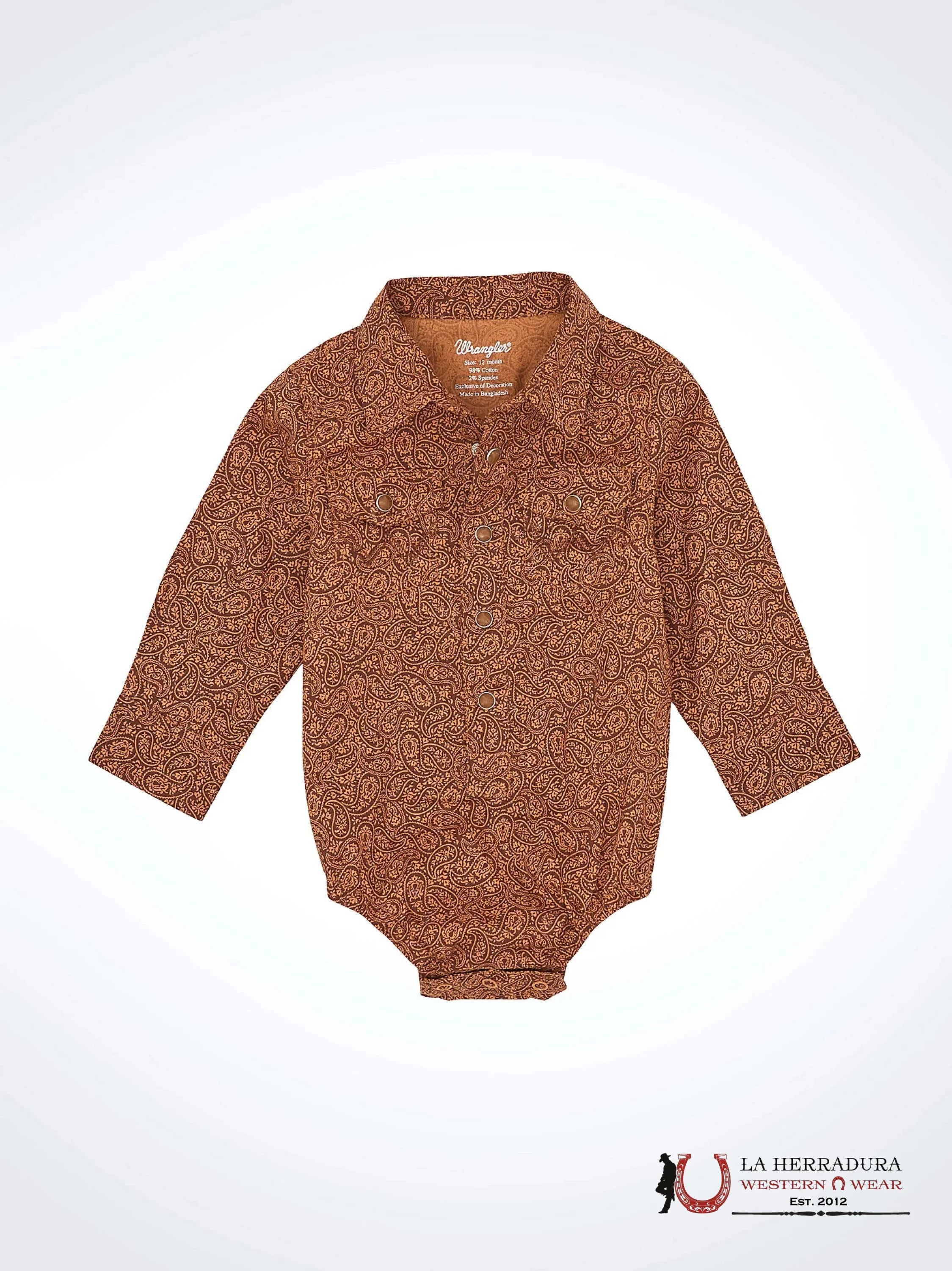 Boys Wrangler Brown Western Snap Long Sleeve Bodysuit 112367741 NIÑOS