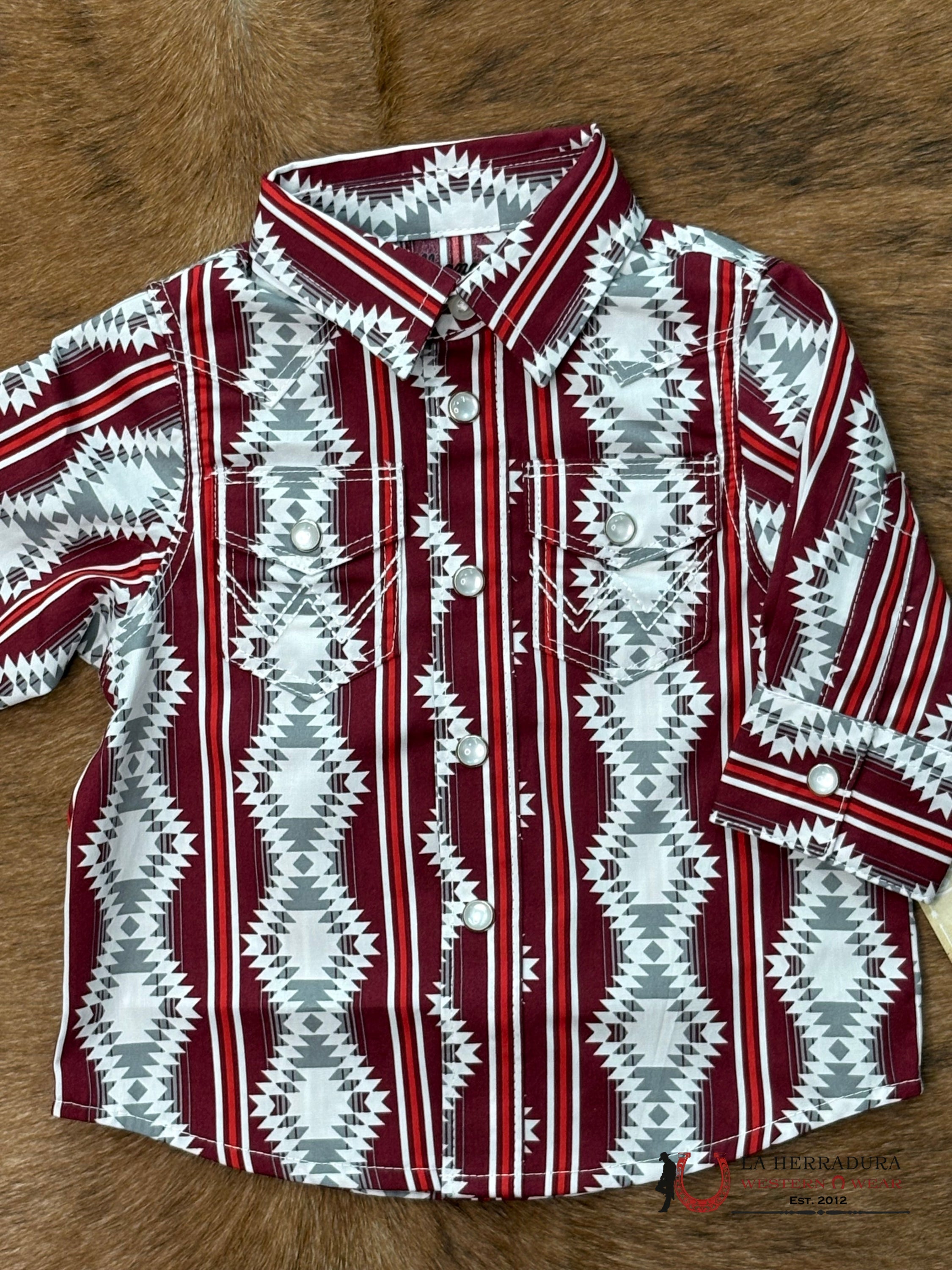 LITTLE BOY’S WRANGLER CHECOTAH RED AZTEC LONG SLEEVE - 112367719 NIÑOS