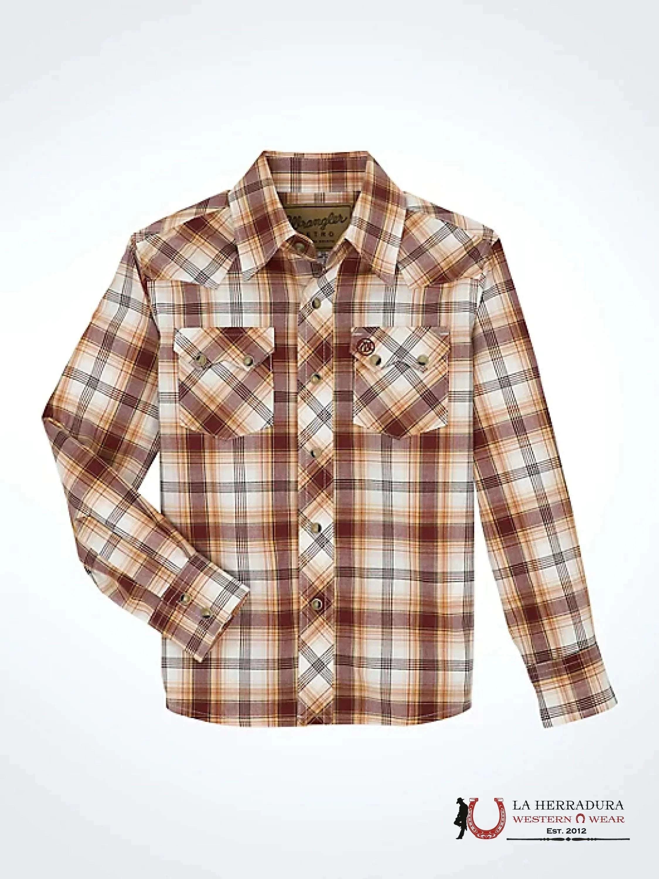 Boy’s Wrangler Retro® Western Snap Plaid Shirt With Front Sawtooth Pockets Niños