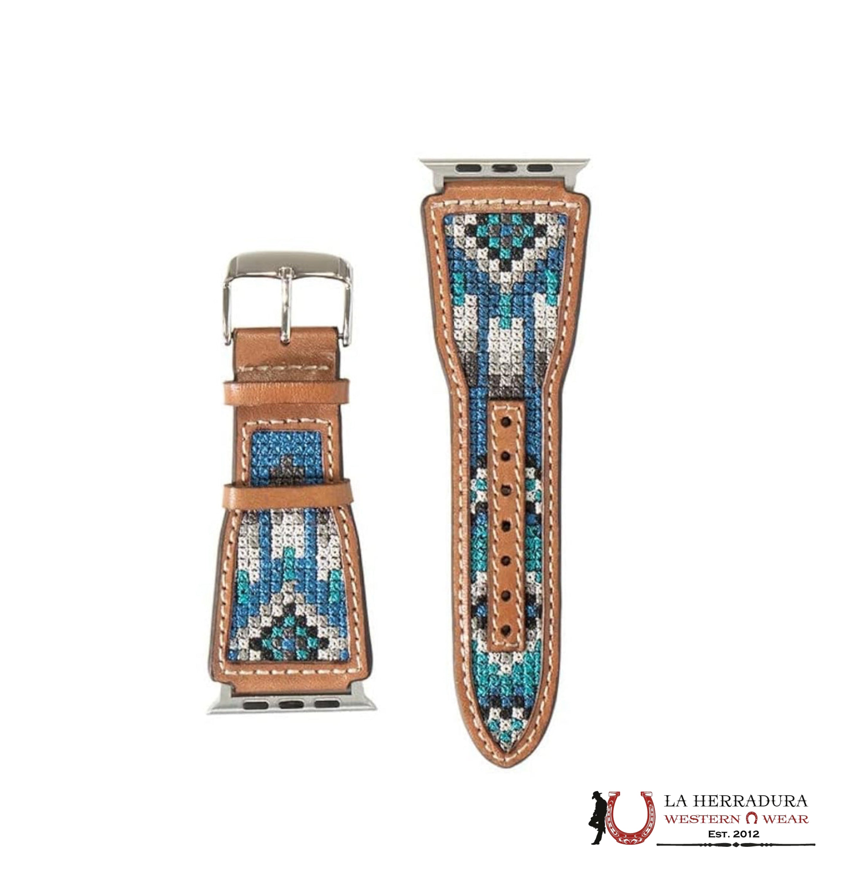 Brown Apple watch strap with multicolor embroidery N3101827