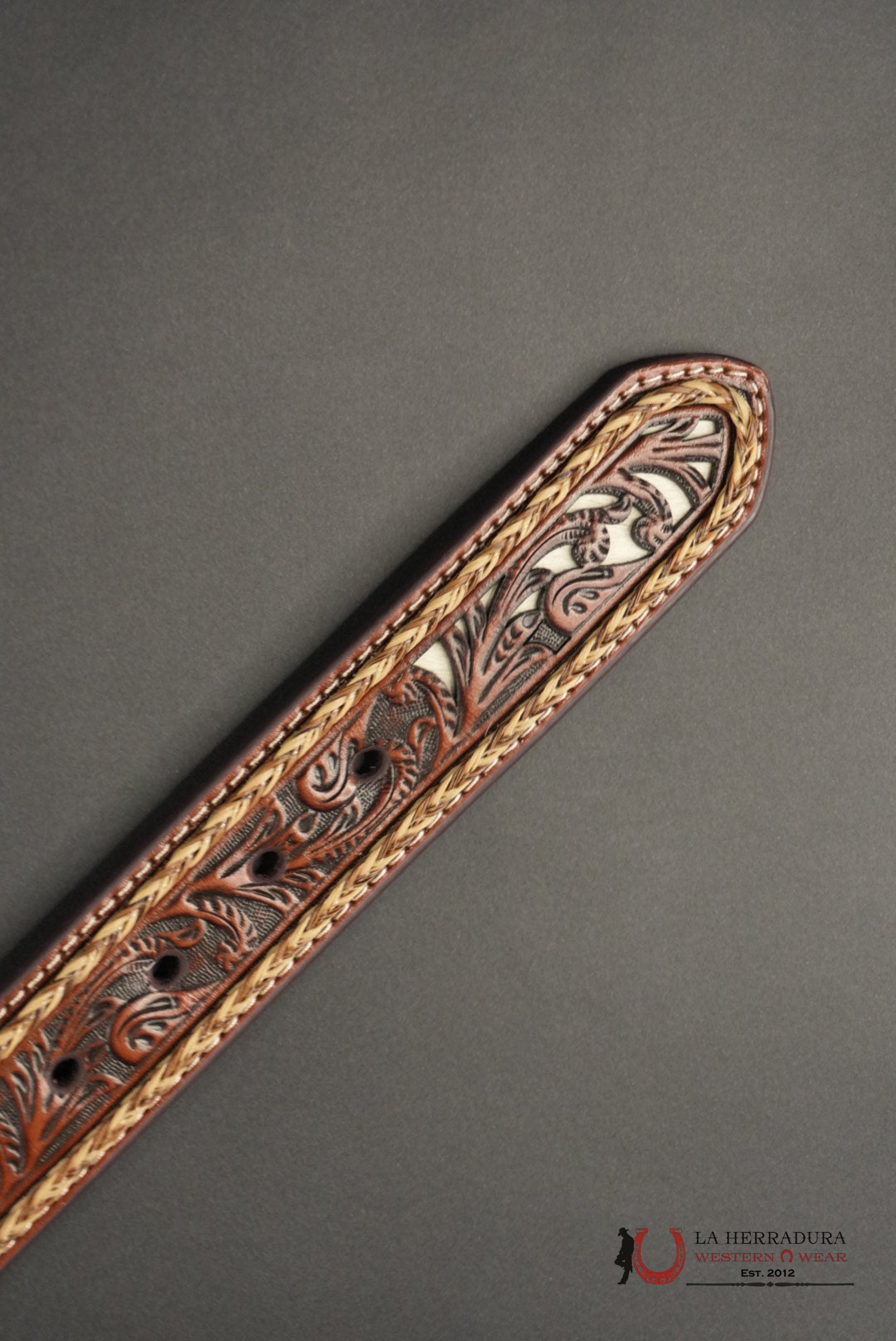 Brown Foral Belt With White CINTURONES HOMBRES