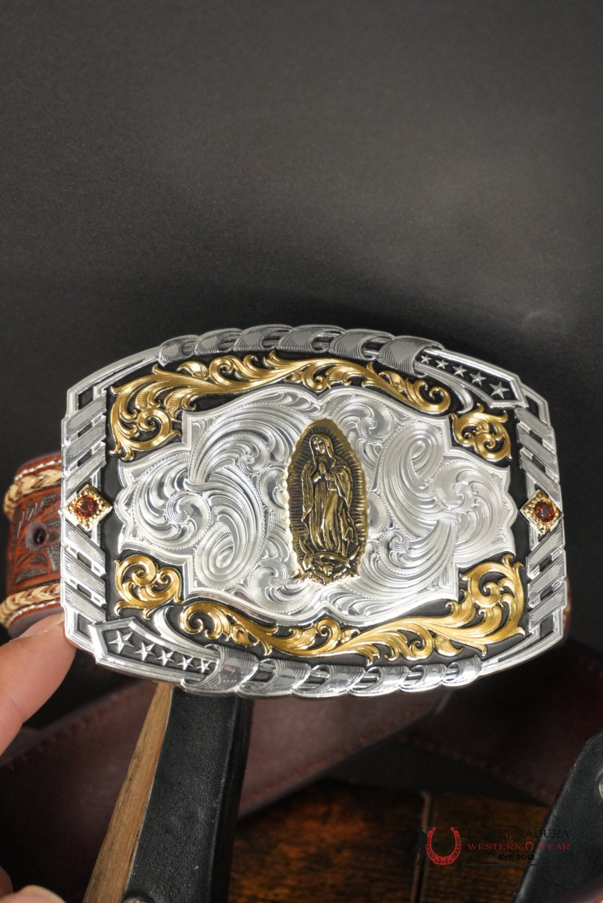 Brown Foral Belt With White CINTURONES HOMBRES