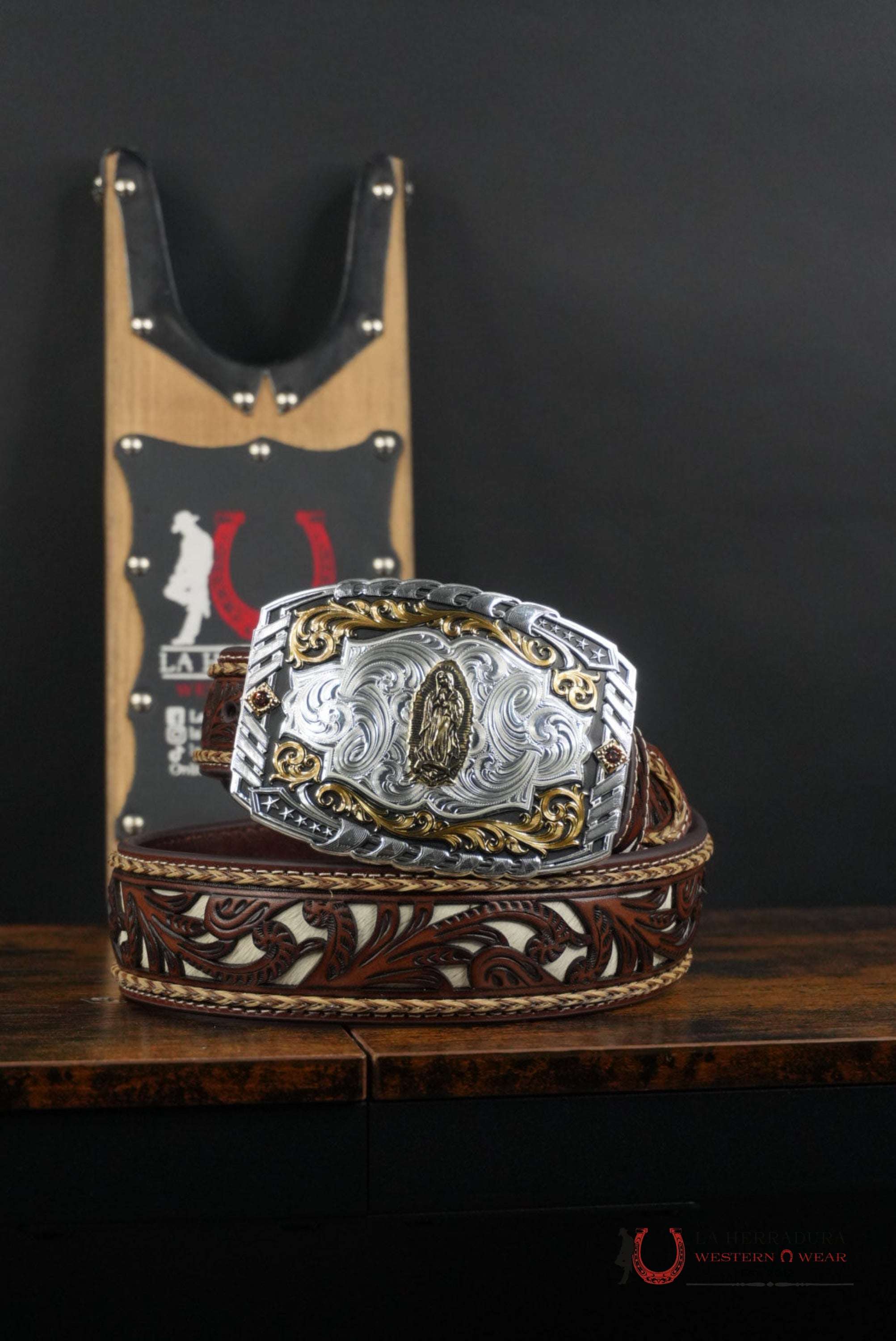 Brown Foral Belt With White CINTURONES HOMBRES