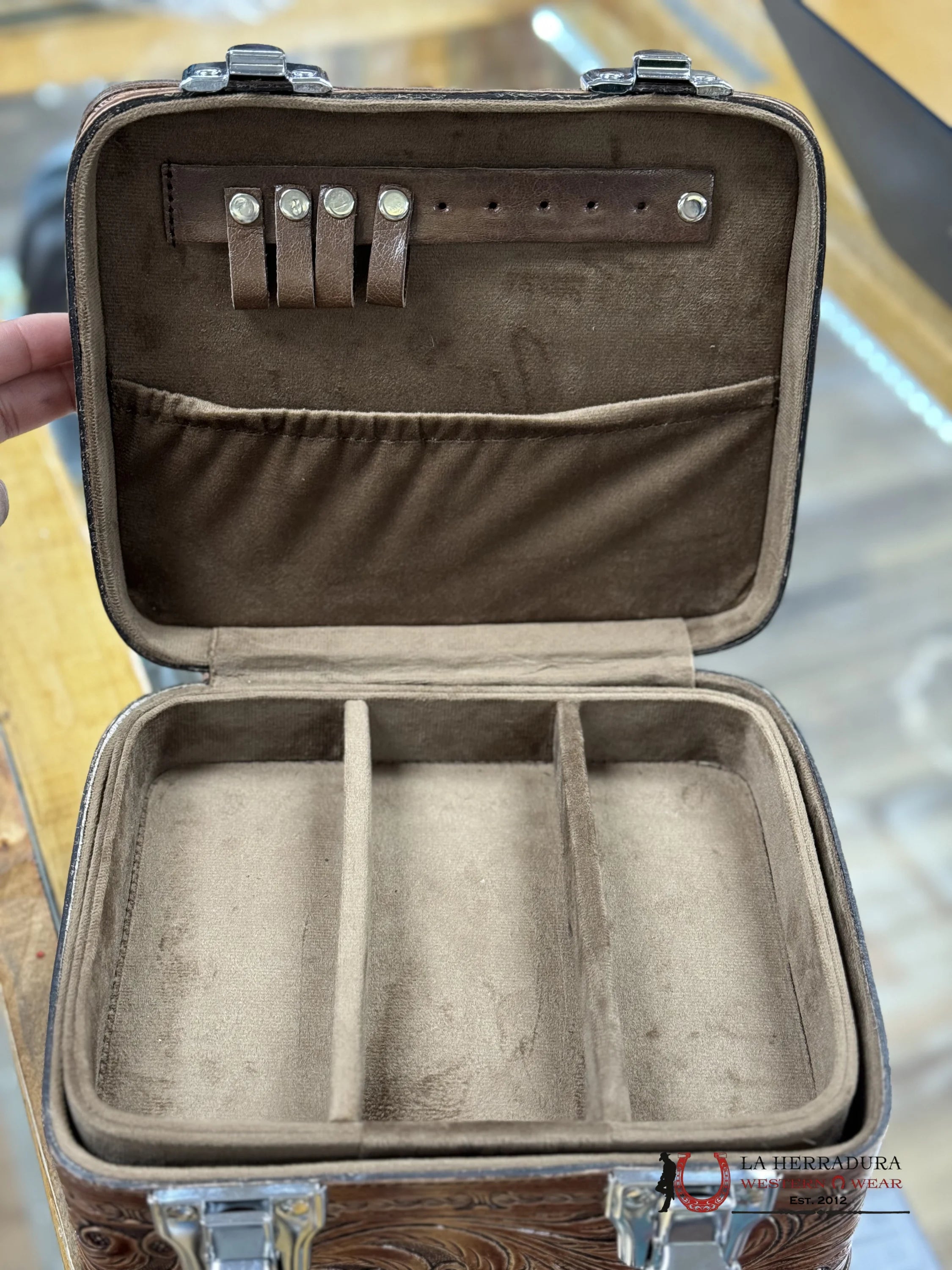 Brown Hand Tooled Jewelry Bag