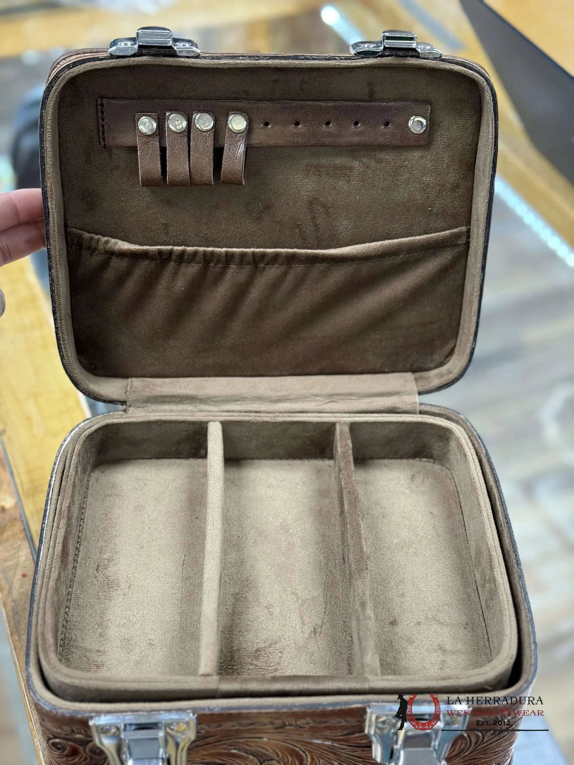 Brown Hand Tooled Jewelry Bag