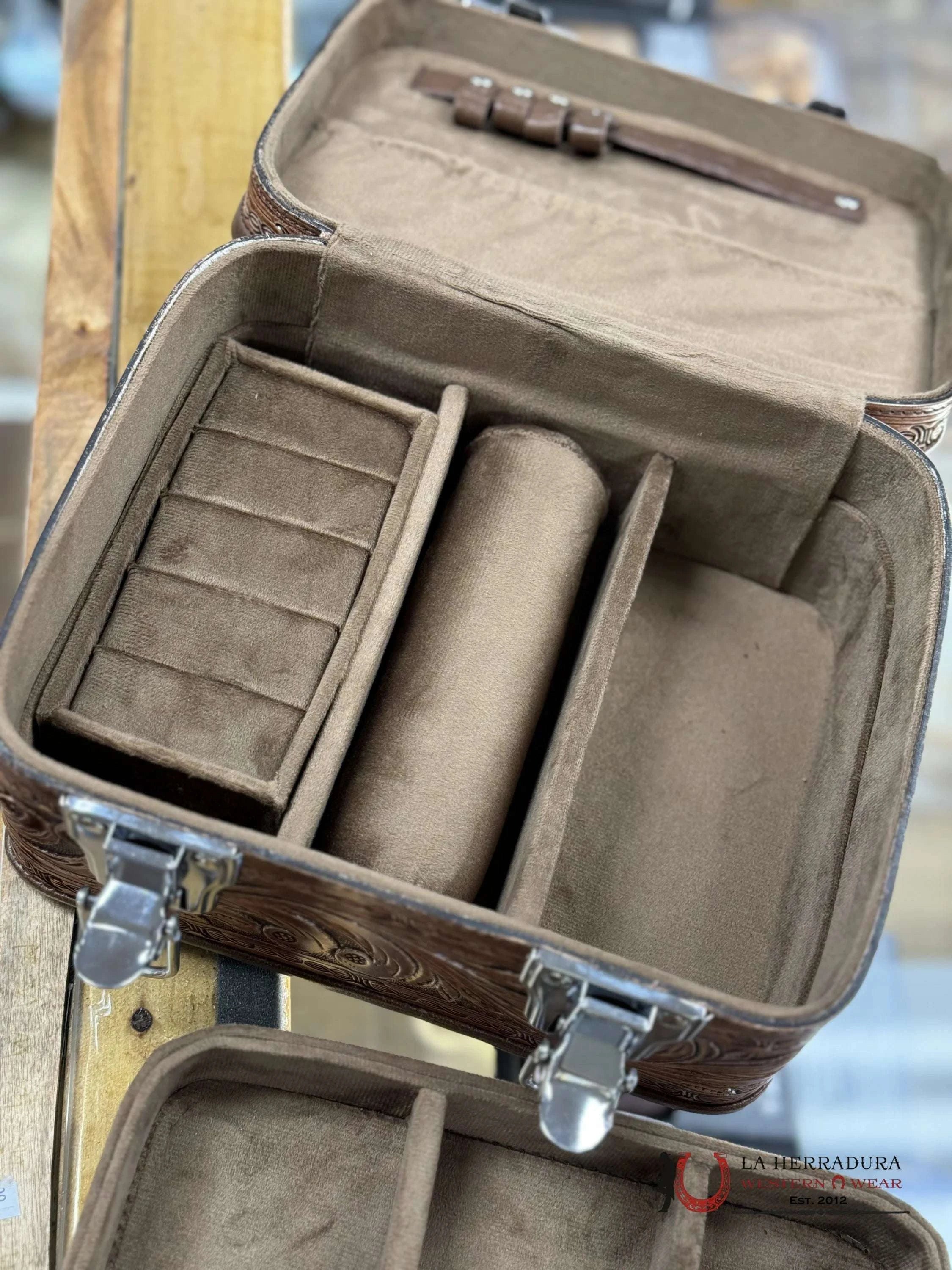 Brown Hand Tooled Jewelry Bag