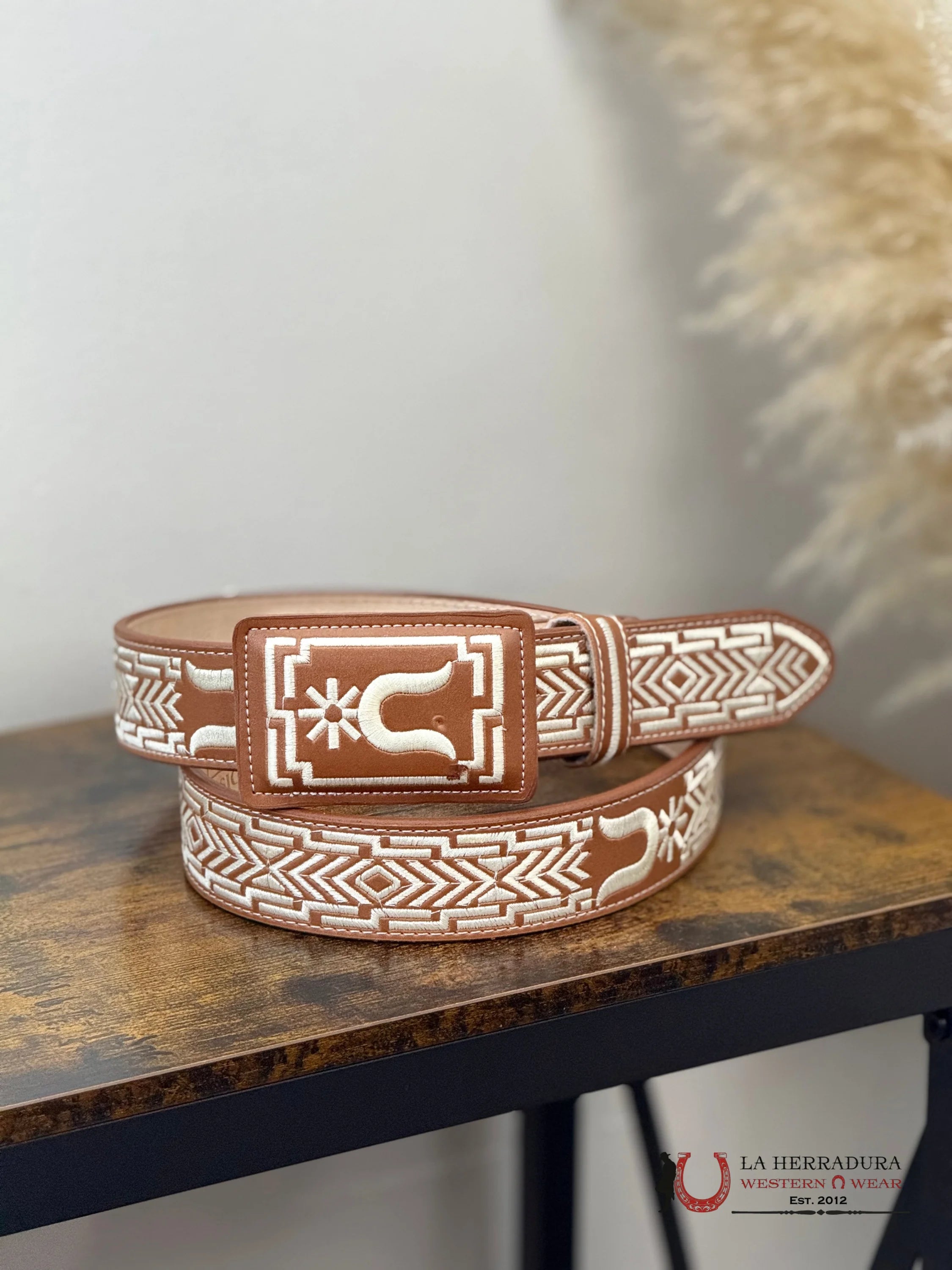 BROWN SPUR EMBROIDERED MEN BELT CINTURONES HOMBRES
