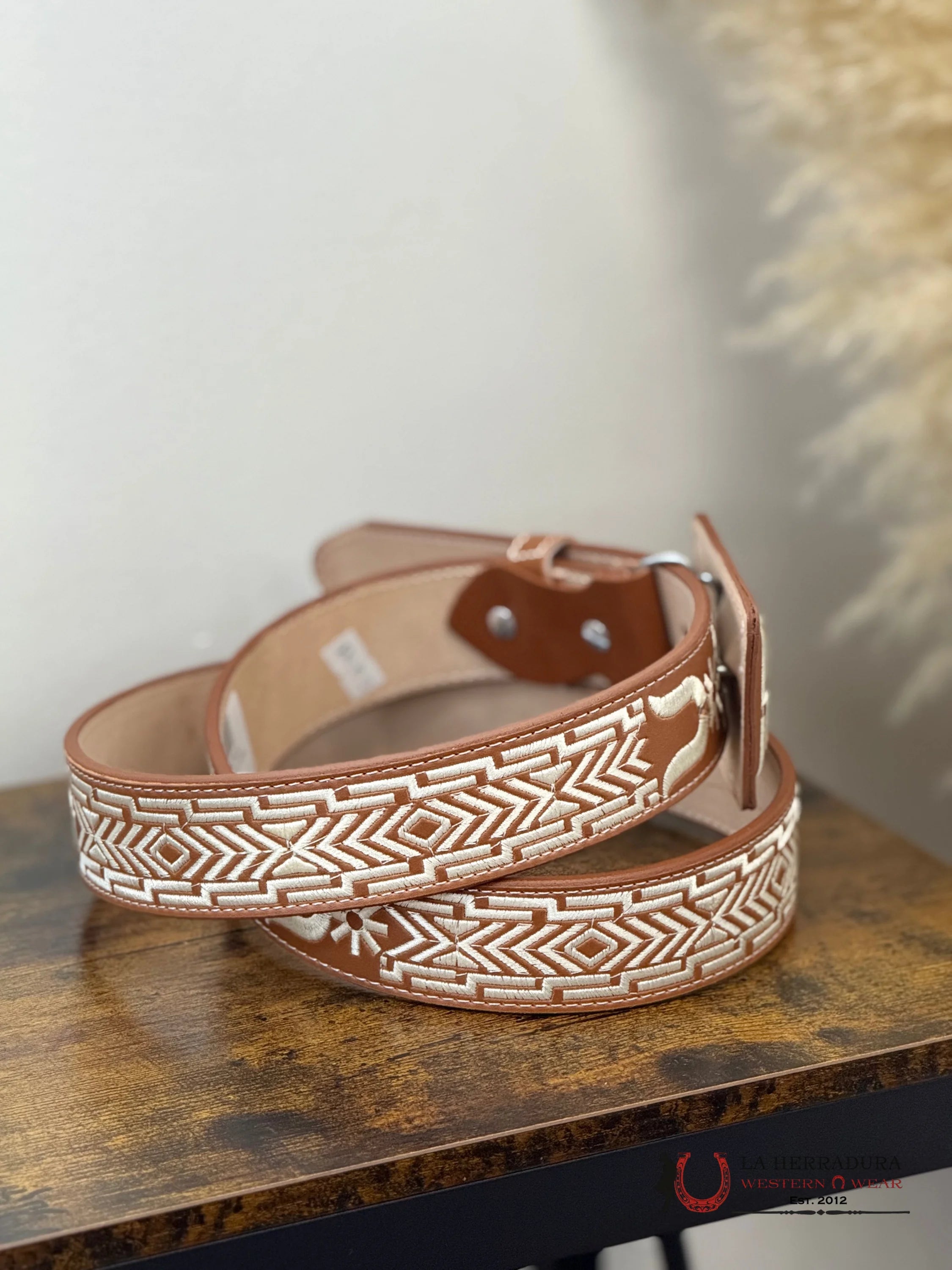 BROWN SPUR EMBROIDERED MEN BELT CINTURONES HOMBRES