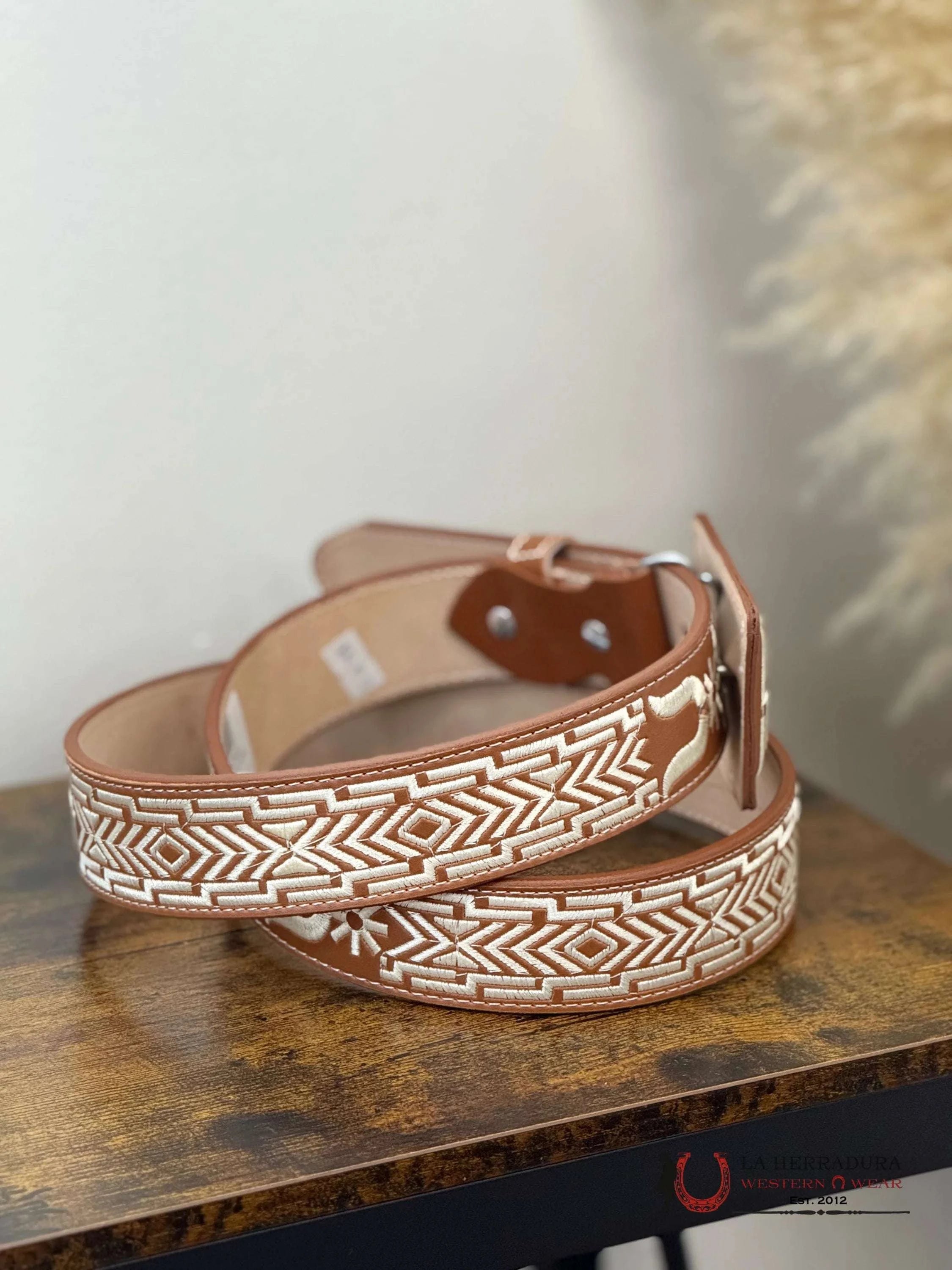 BROWN SPUR EMBROIDERED MEN BELT CINTURONES HOMBRES