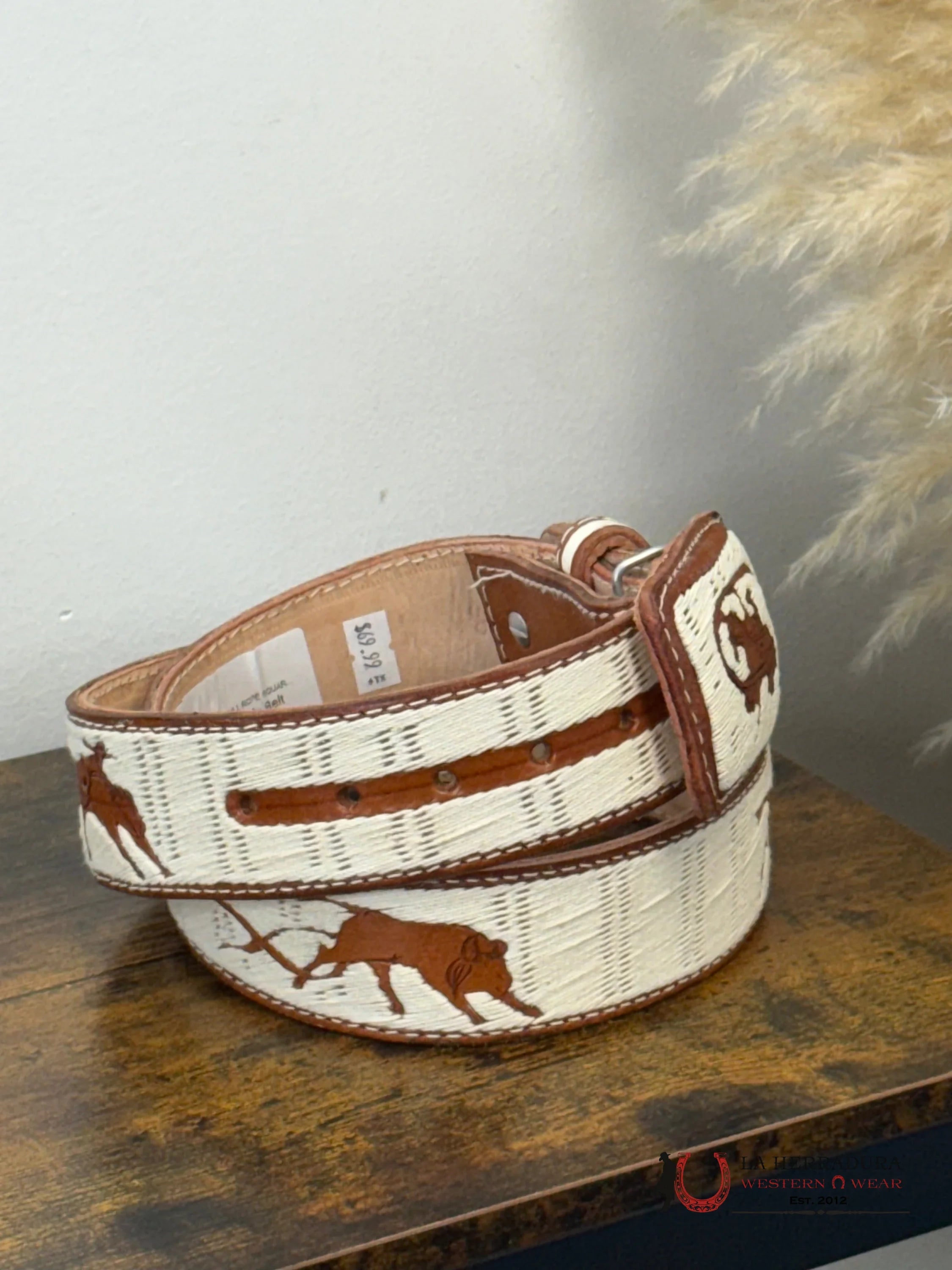 BROWN & WHITE BULL ROPE SQUARE BUCKLE MEN BELT CINTURONES HOMBRES