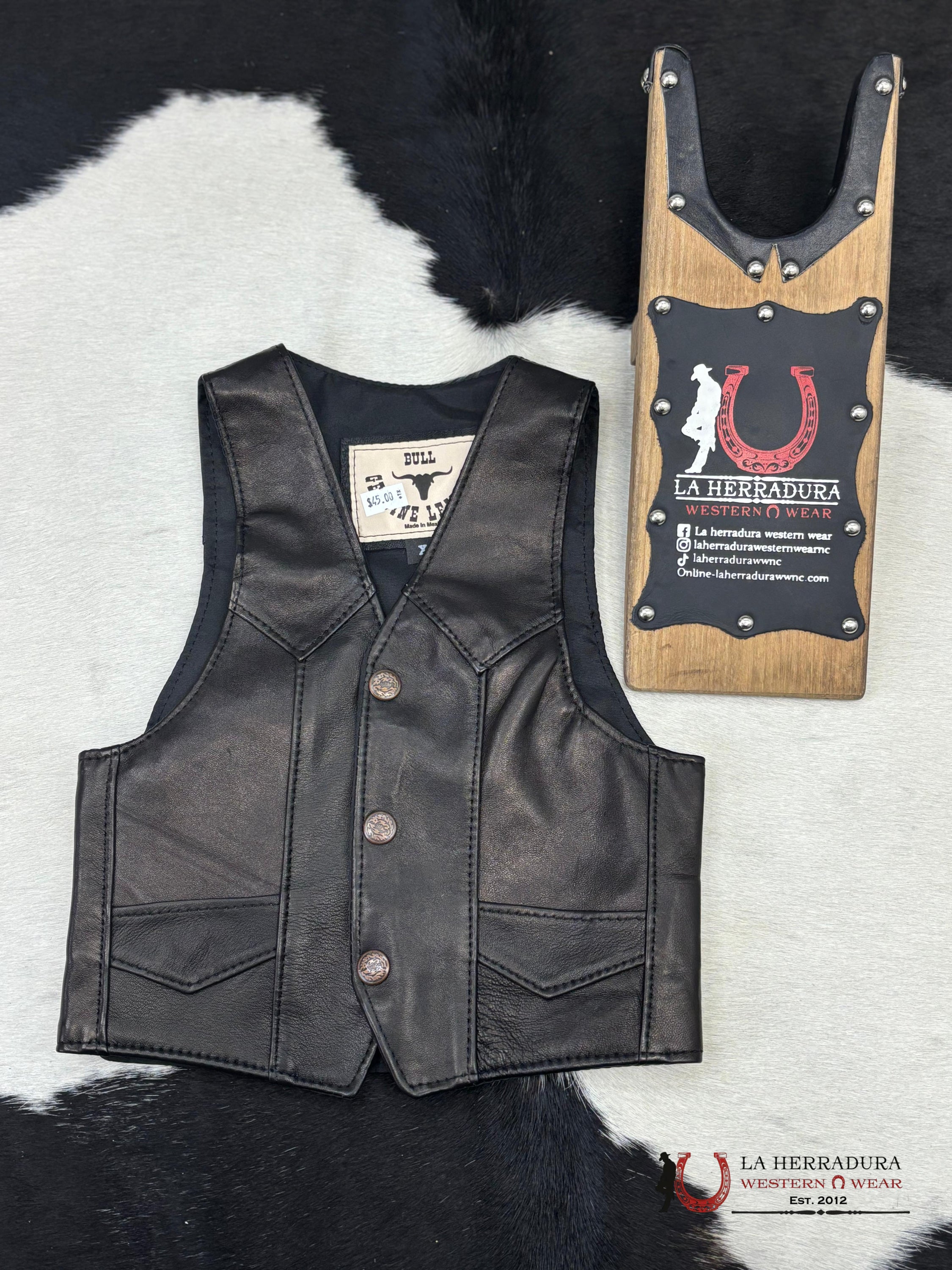 Bull Genuine Leather Kids Vest Black Niños
