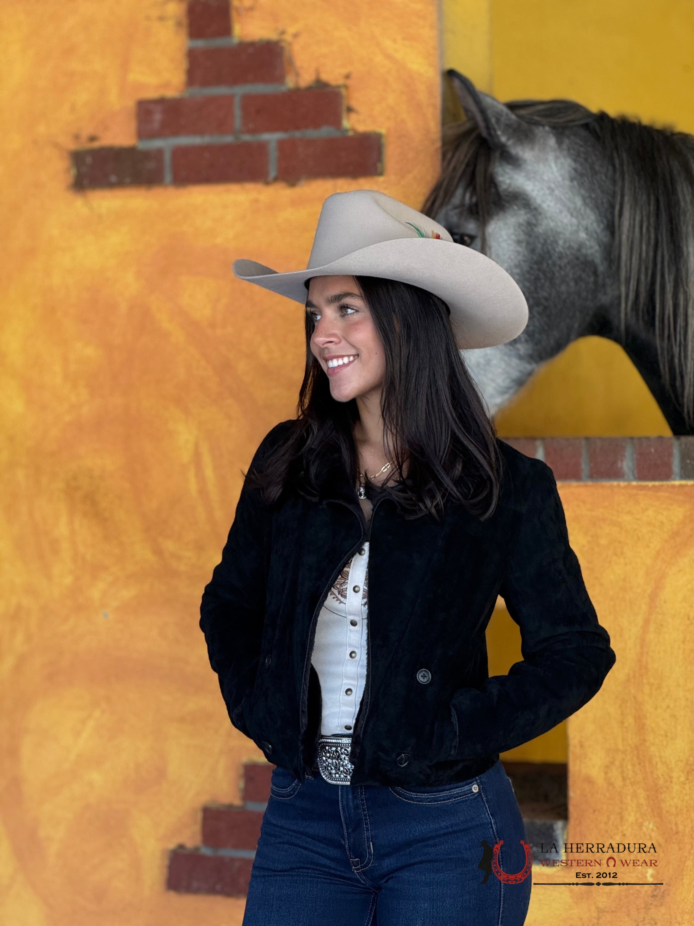 Button Up Black Jacket W/ Aztec Bull Design Ropa Mujeres