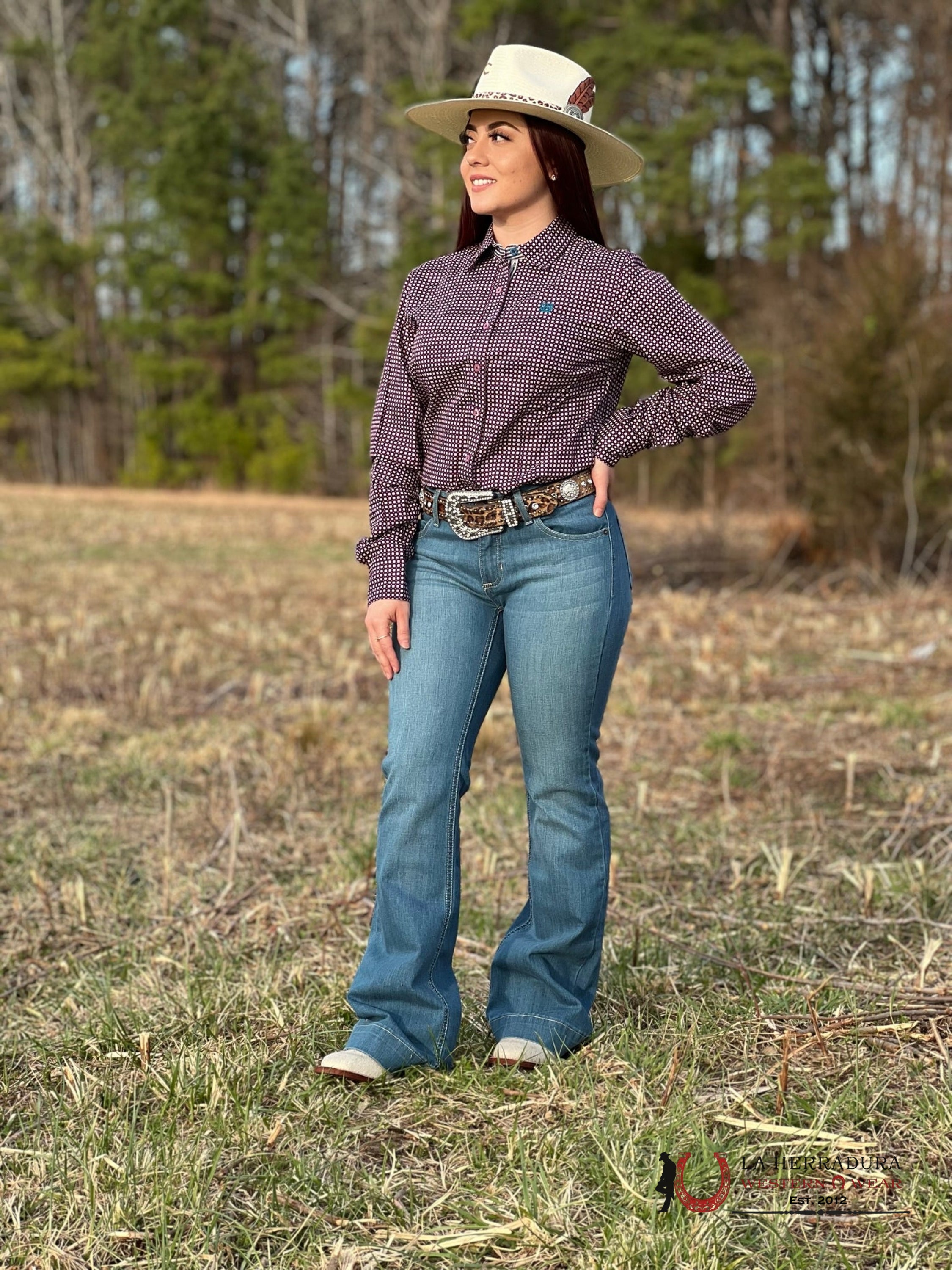 Camisa Para Mujeres Cinch Morada Blanco Ropa