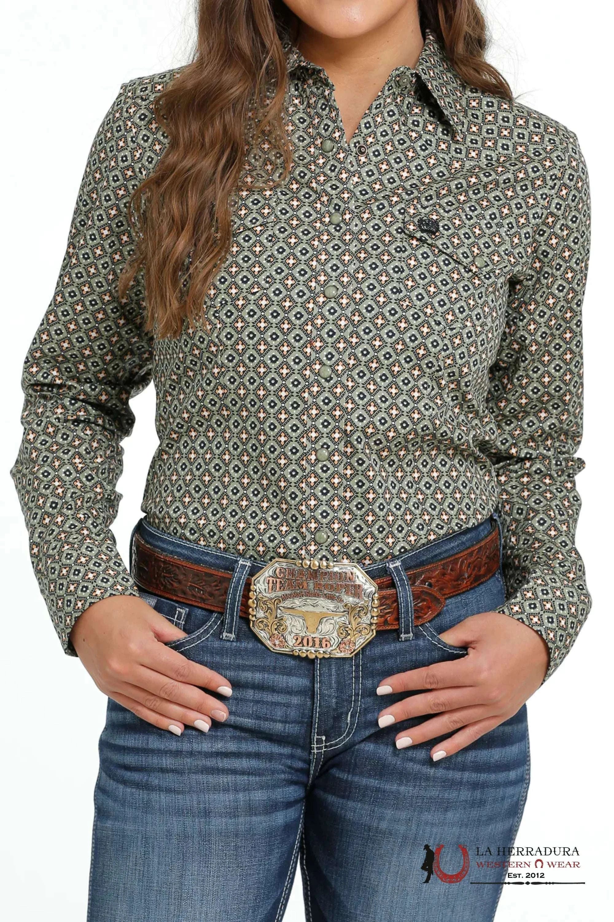 Camisa Para Mujeres Cinch Olive Snap Down Western Shirt Ropa