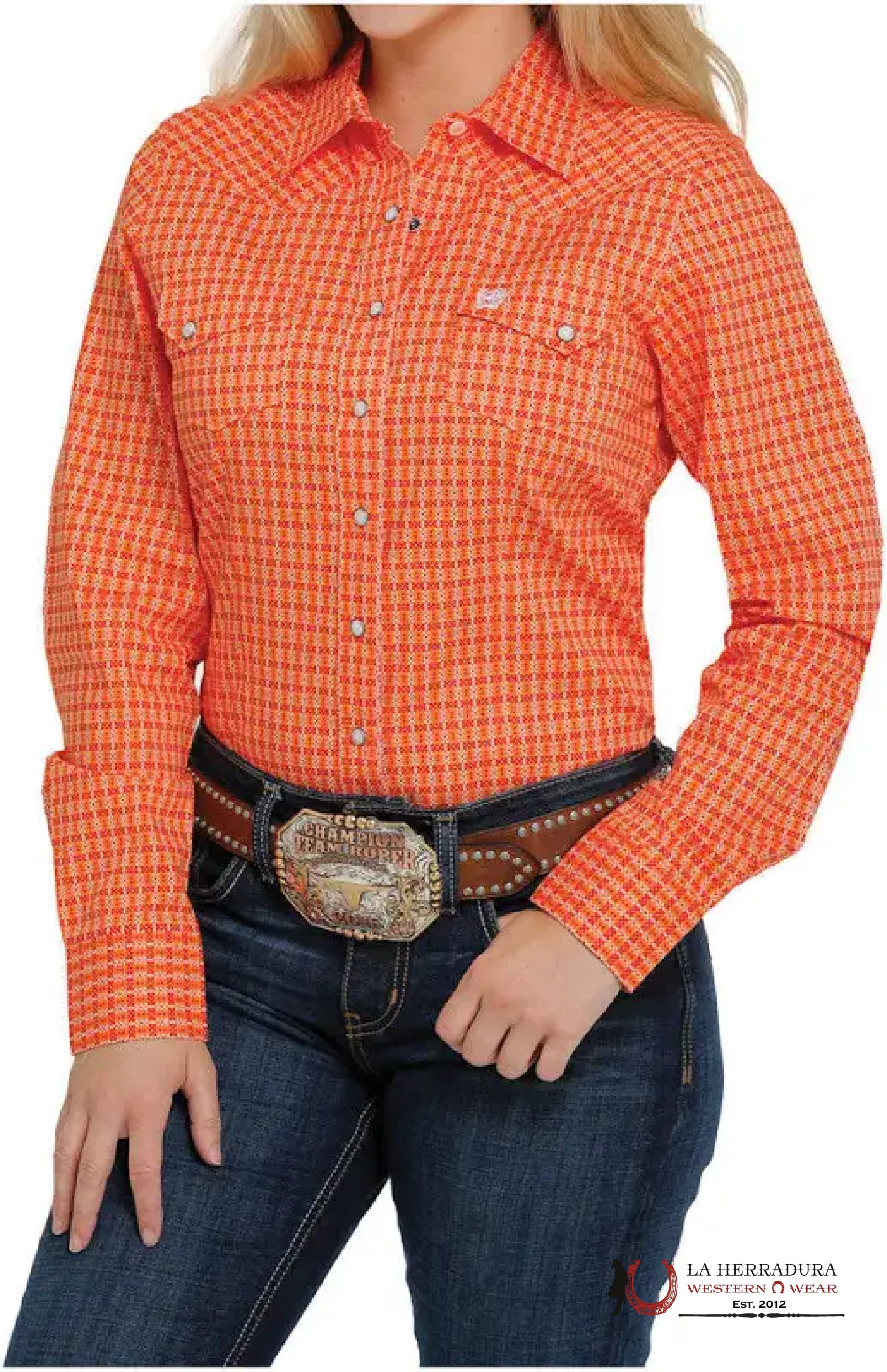 Camisa Para Mujeres Cinch Orange And Red Print Ropa