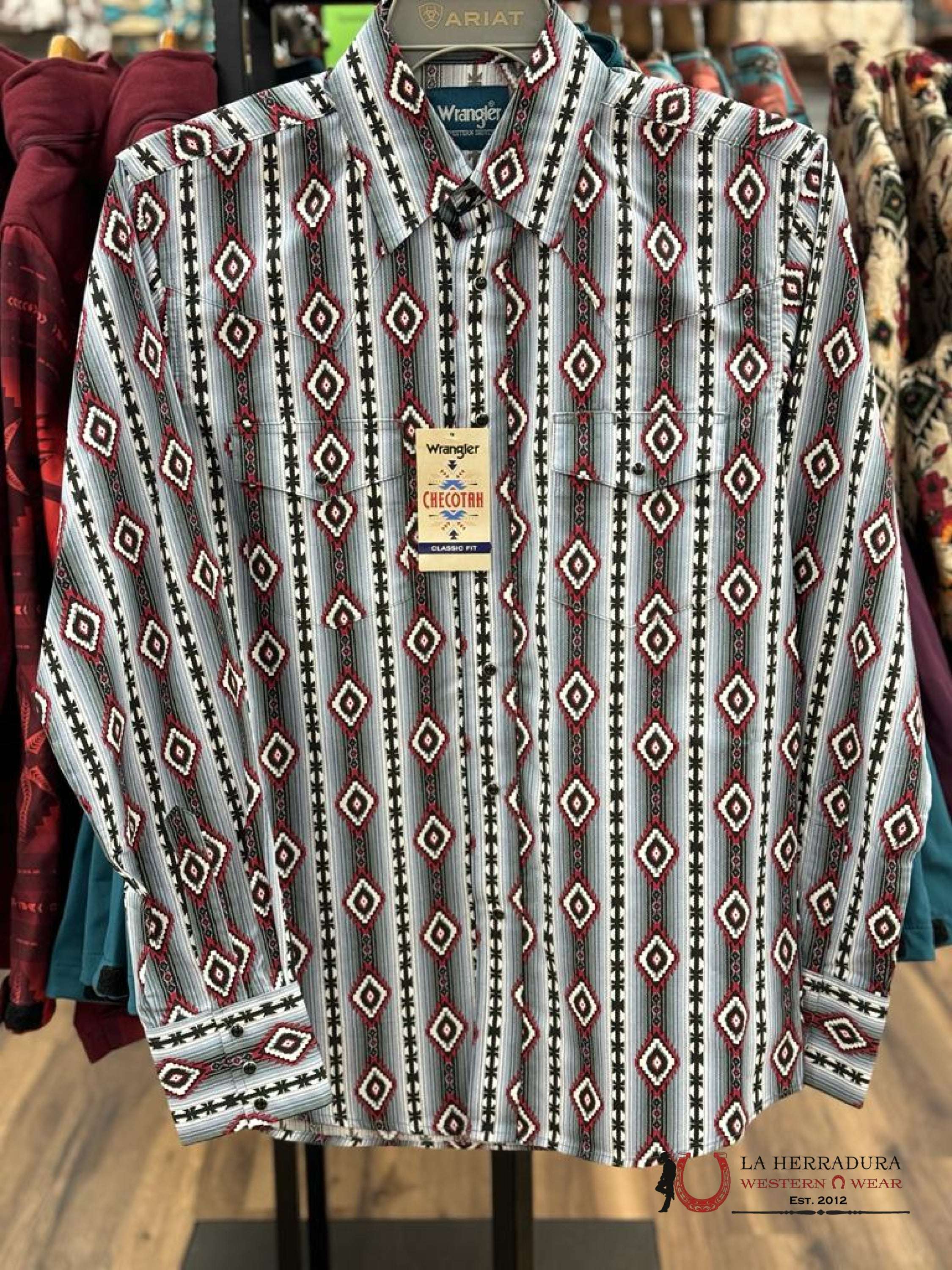 Camisa Wrangler Aztec Grey Long Sleeve Ropa Hombres