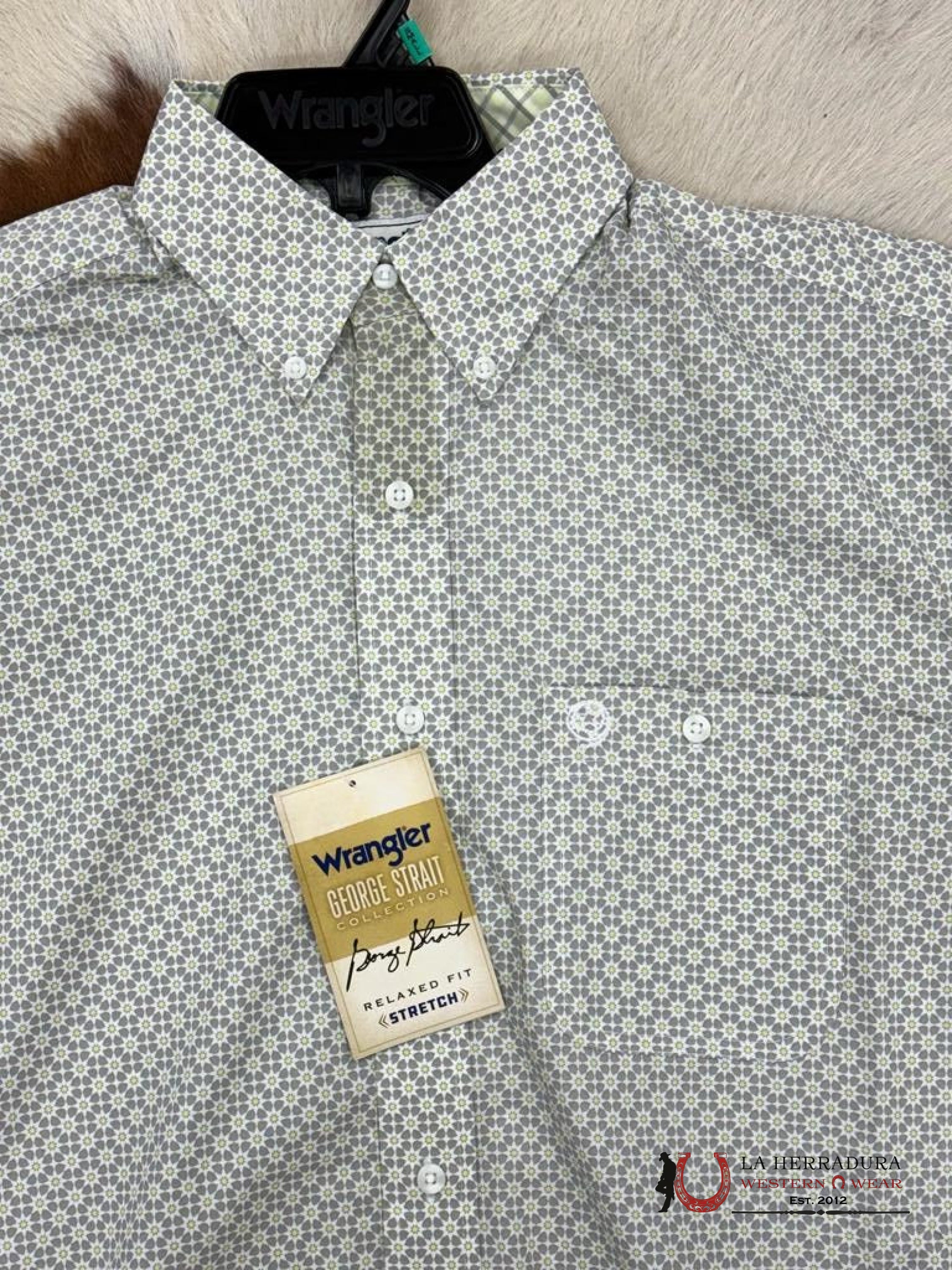 Camisa Wrangler Cool Grey Patterned Short Sleeve George Strait Collection Ropa Hombres