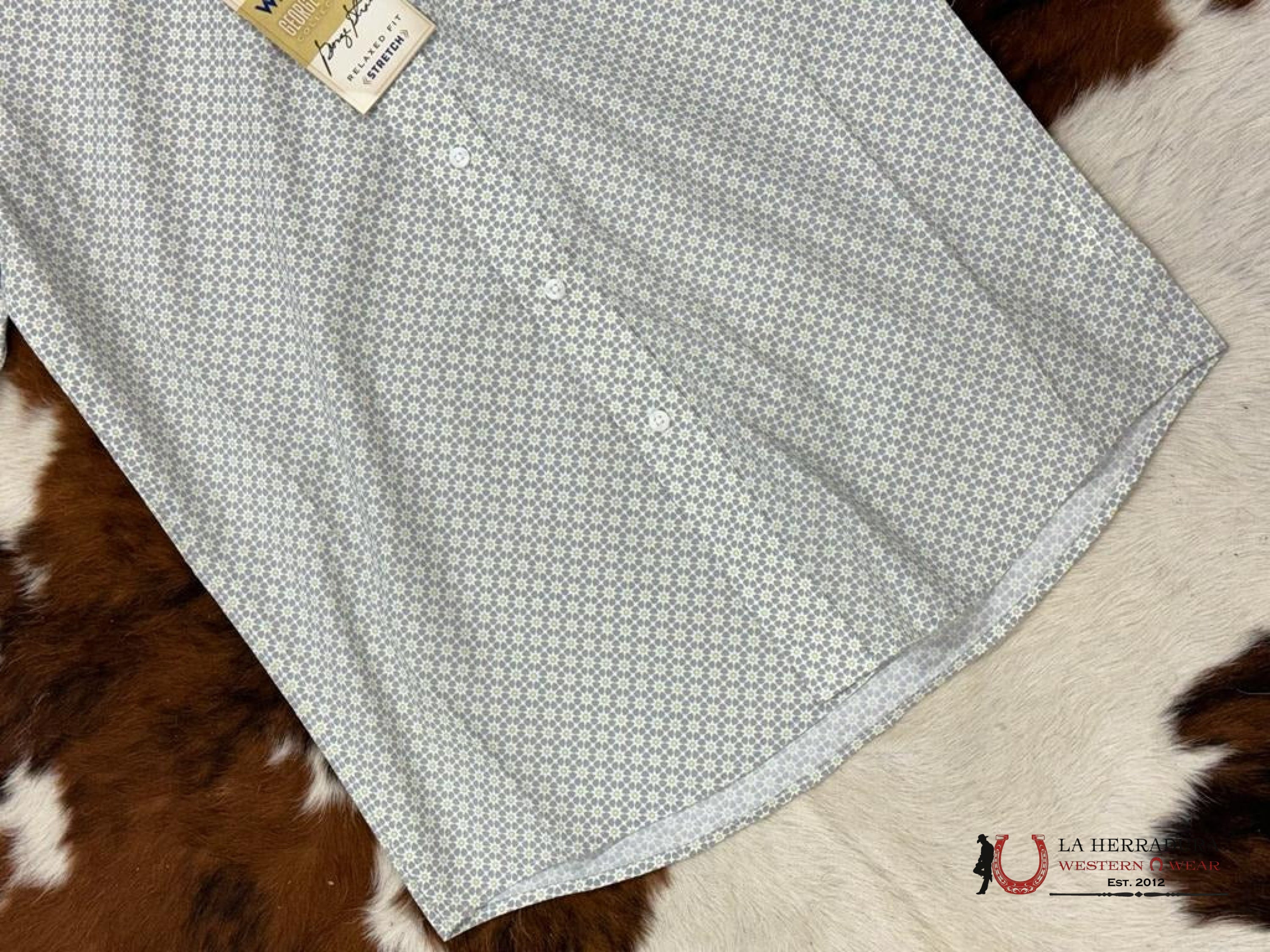 Camisa Wrangler Cool Grey Patterned Short Sleeve George Strait Collection Ropa Hombres