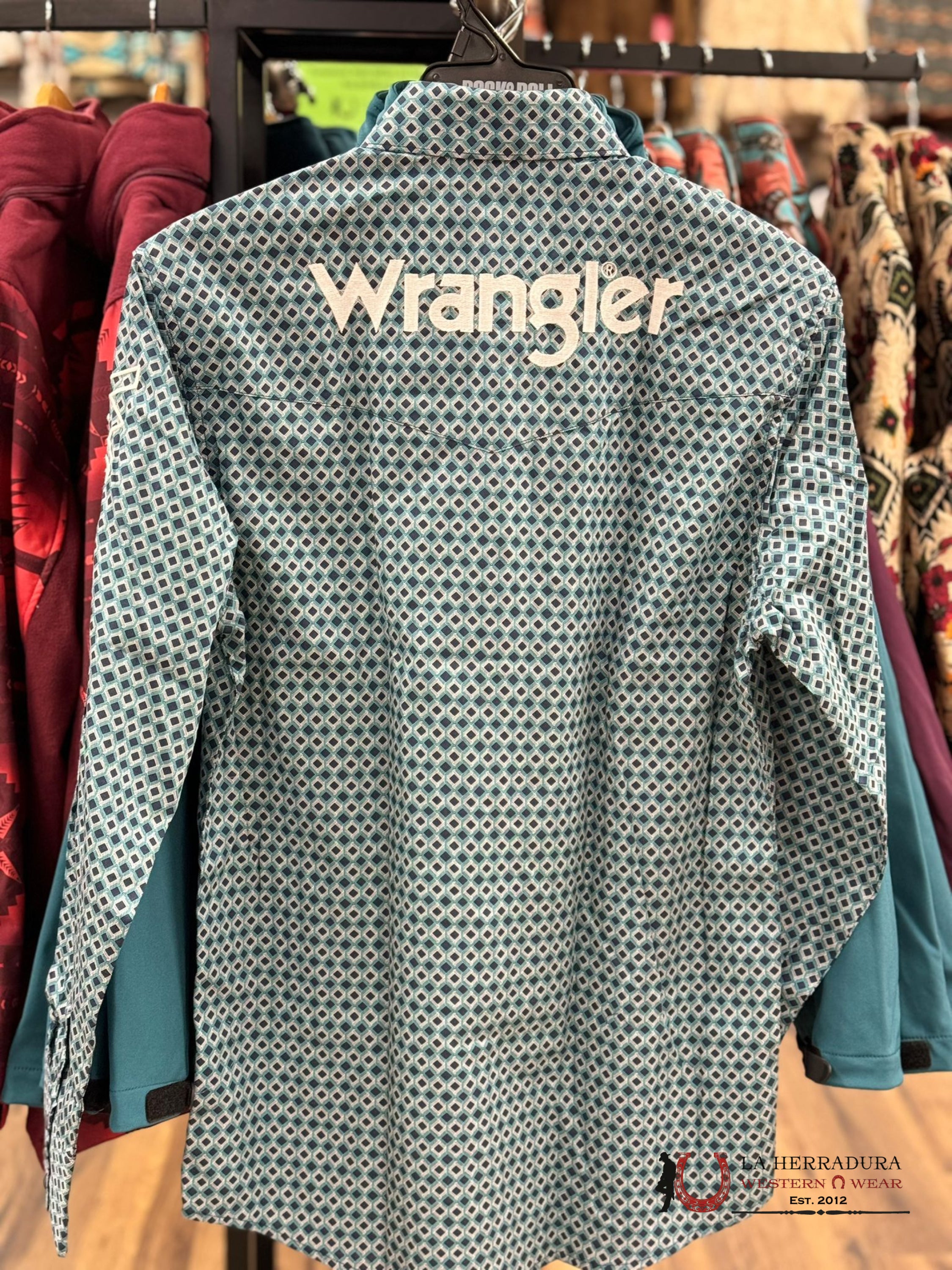Camisa Wrangler Harbor Blue Patterned Long Sleeve Ropa Hombres