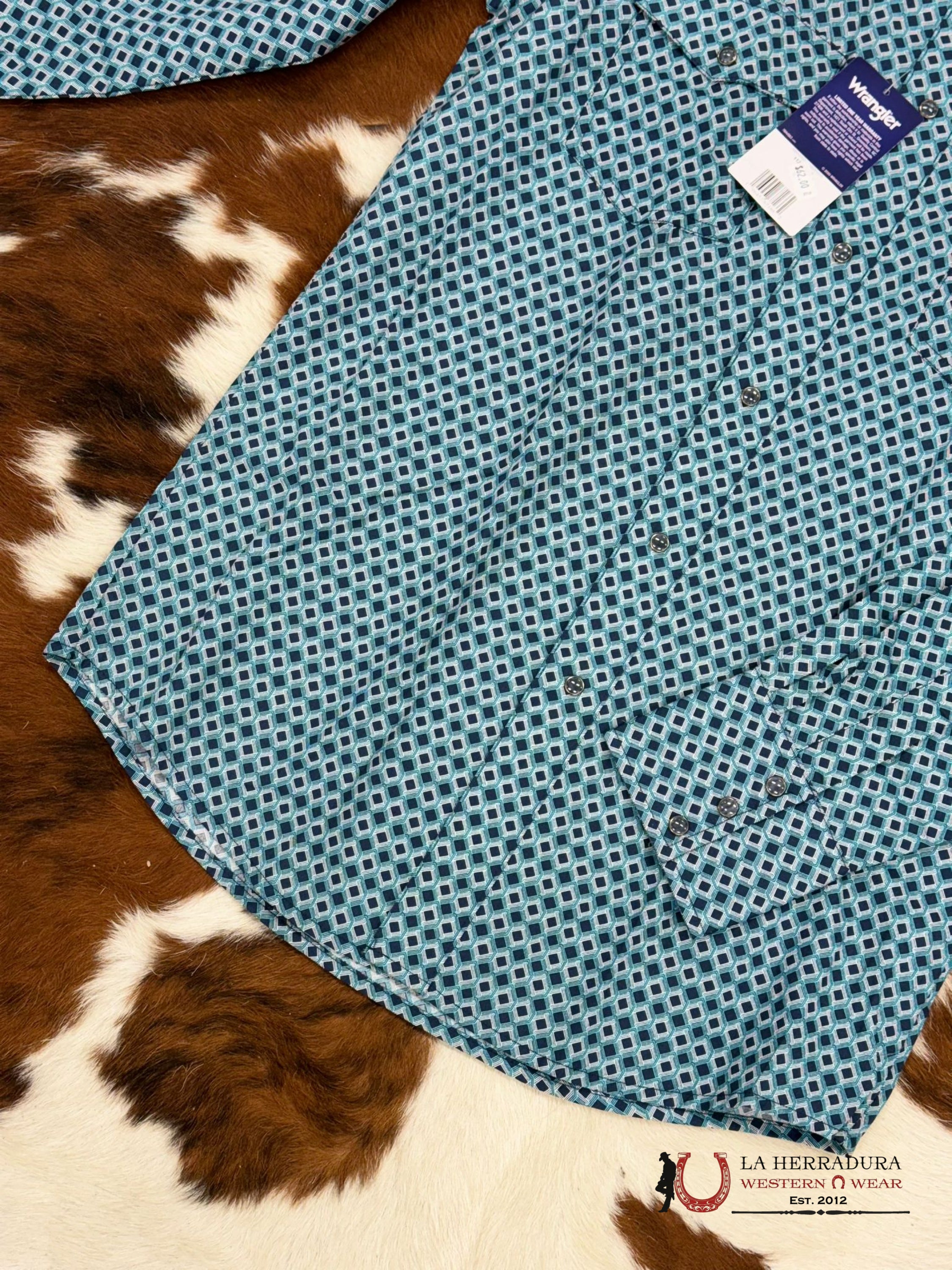 Camisa Wrangler Harbor Blue Patterned Long Sleeve Ropa Hombres