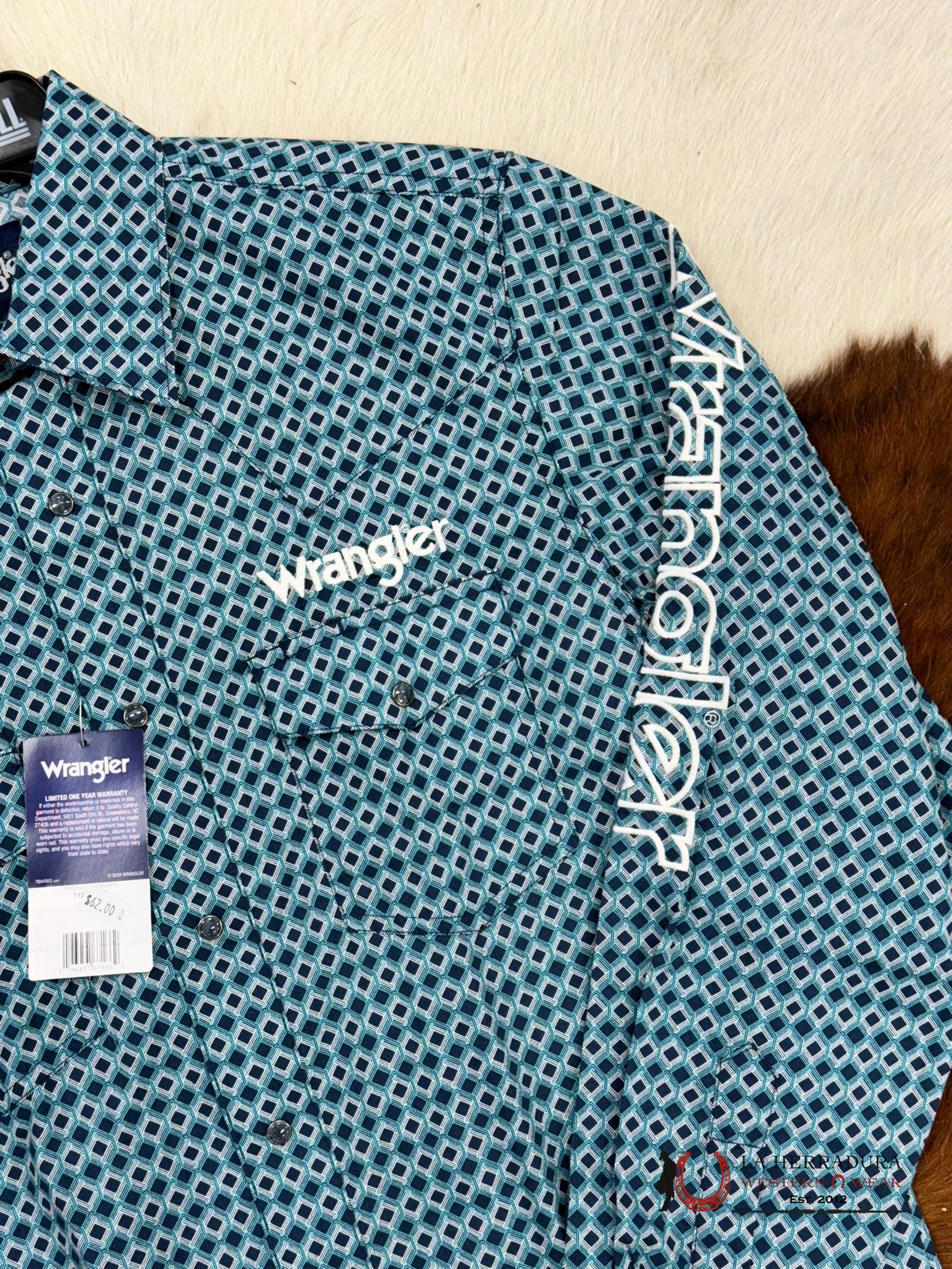 Camisa Wrangler Harbor Blue Patterned Long Sleeve Ropa Hombres