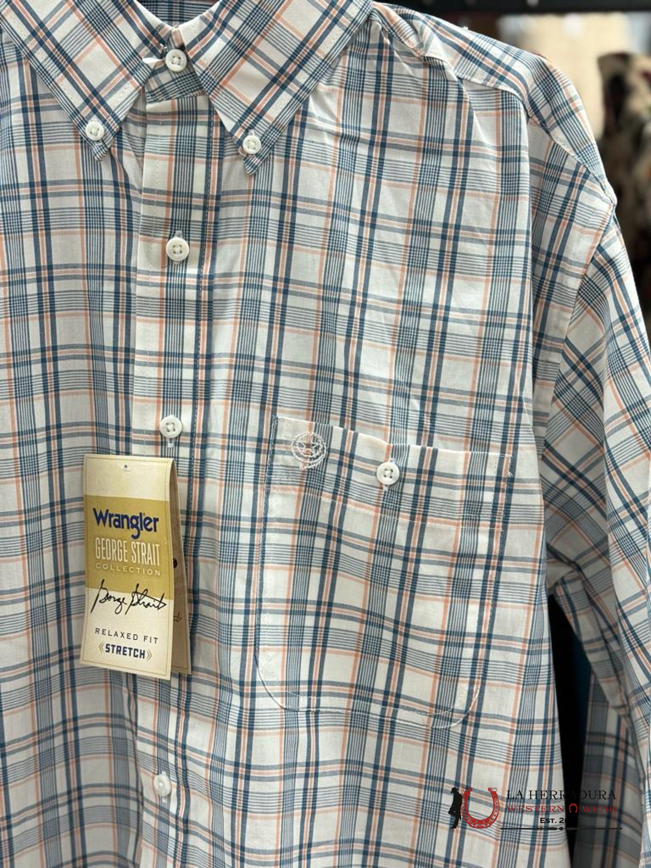 Camisa Wrangler Navy Plaid George Strait Collection Ropa Hombres