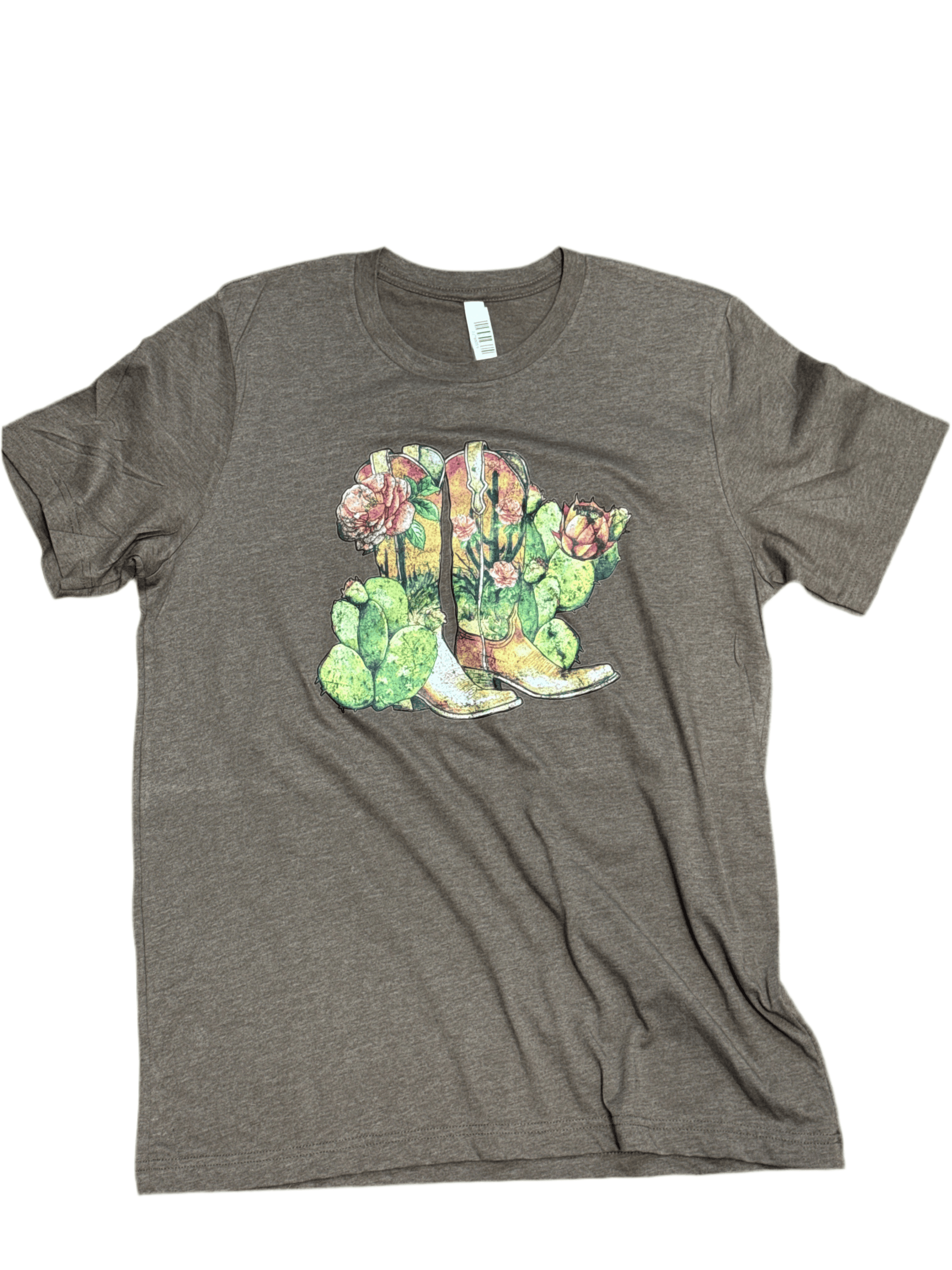 CANVAS BELLA WOMEN T-SHIRT BROWN FLOWER BOOTS ROPA MUJERES