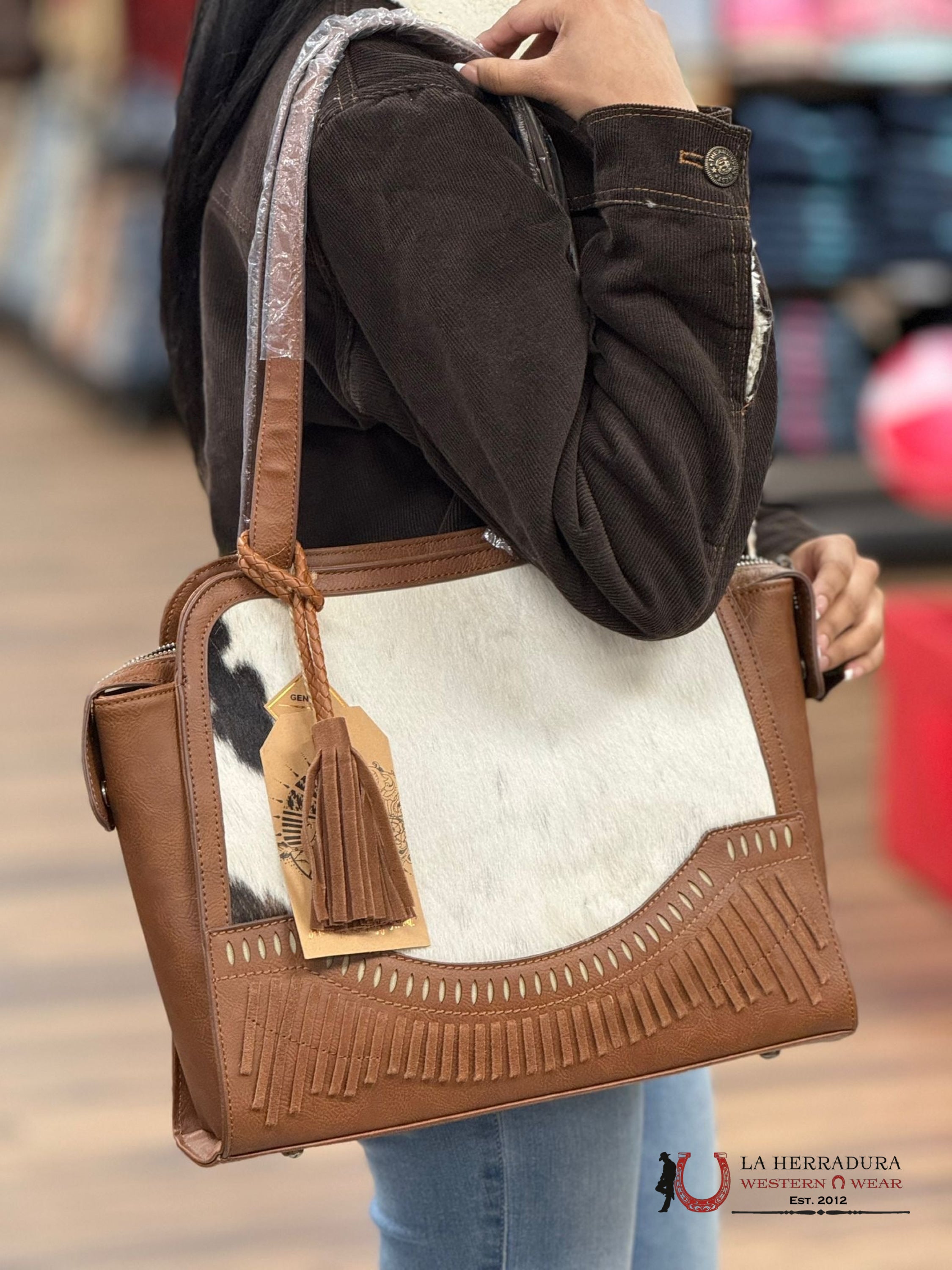 Catchfly Studio Leather Over The Shoulder Bag Cowhide Black & White