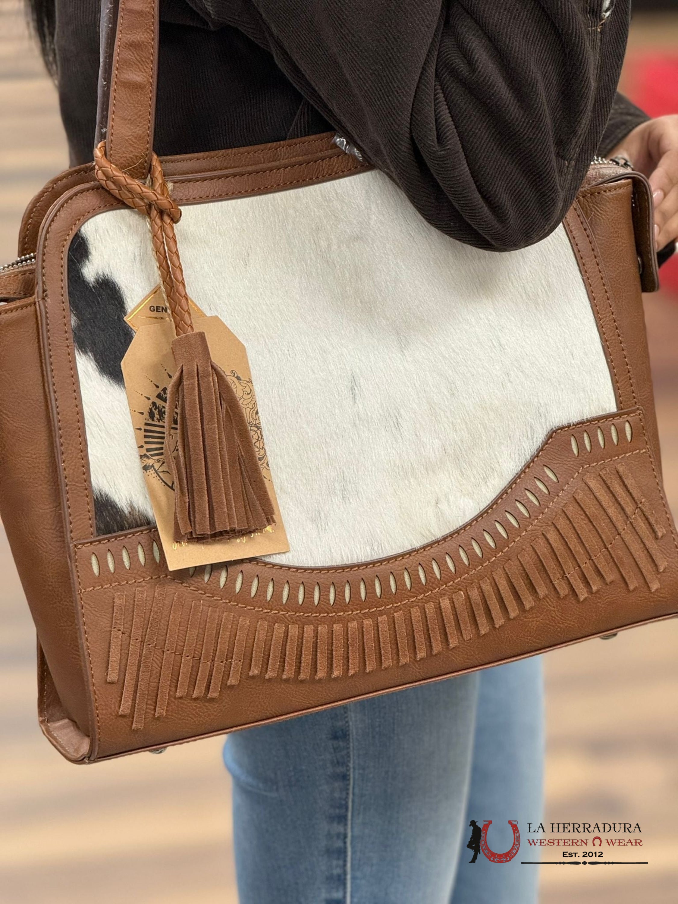 Catchfly Studio Leather Over The Shoulder Bag Cowhide Black & White